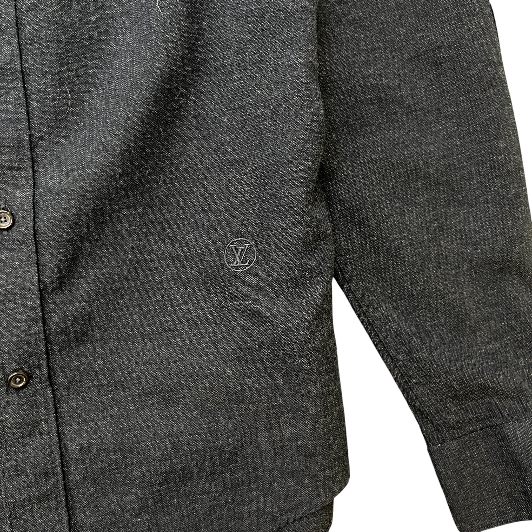 Men's Embroidered Logo Long Sleeve Shirt Black Size L