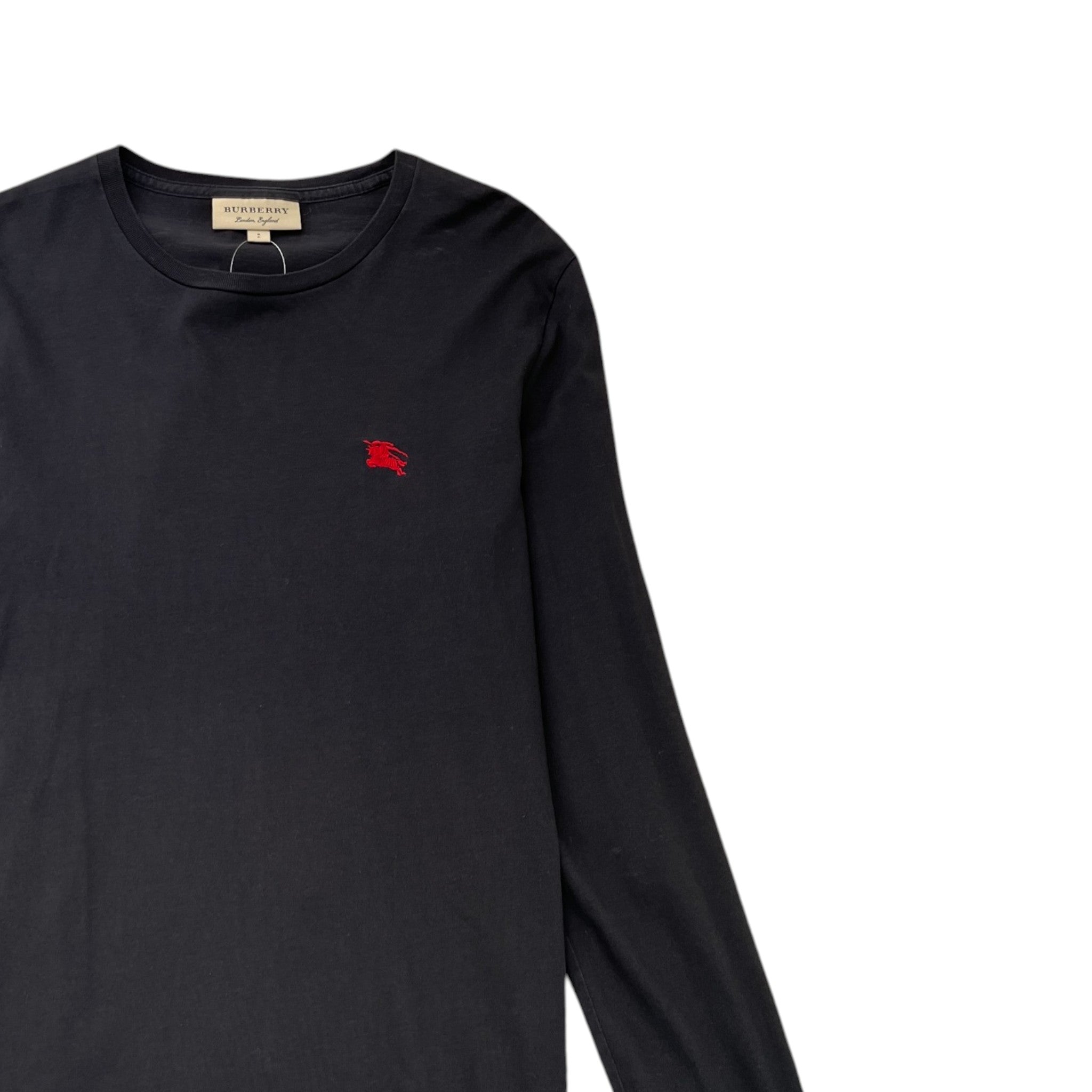Men's Embroidered Logo Long Sleeve T-Shirt Black Size S