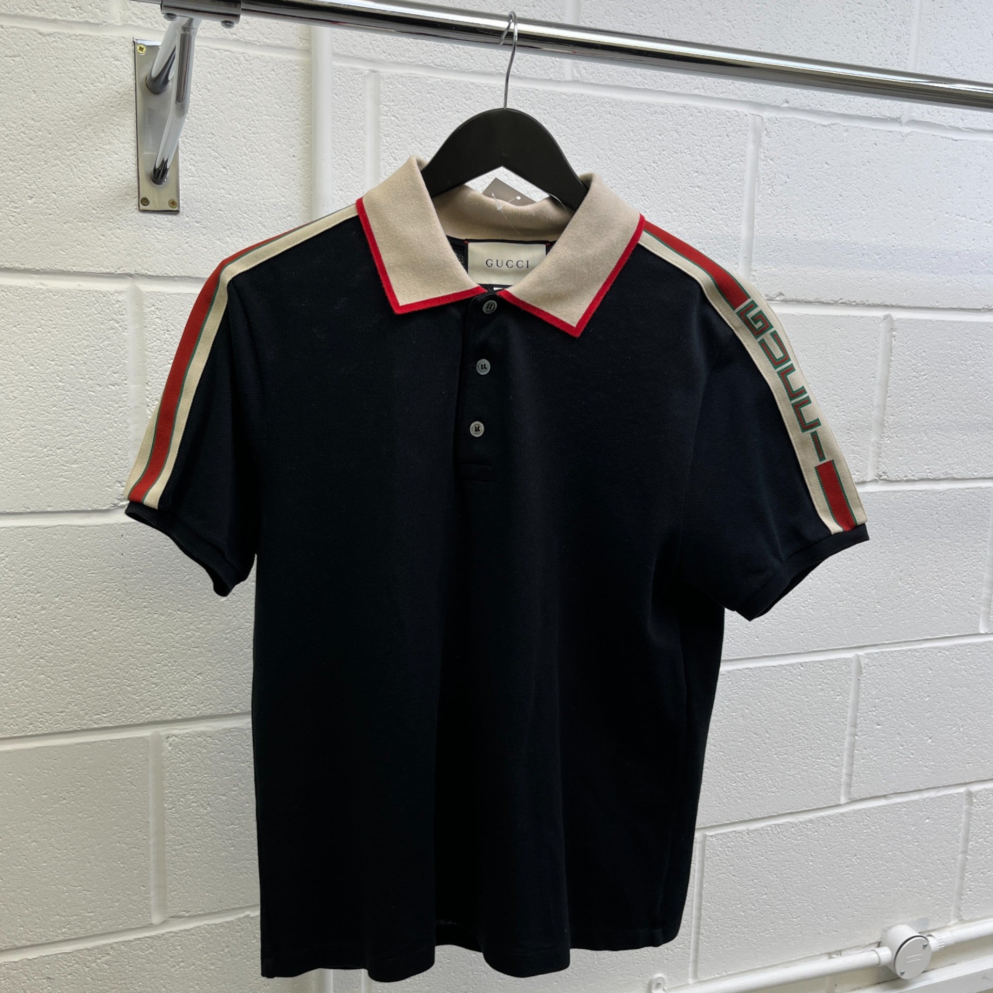 Men's Web Tape Logo Polo Shirt Black Size L