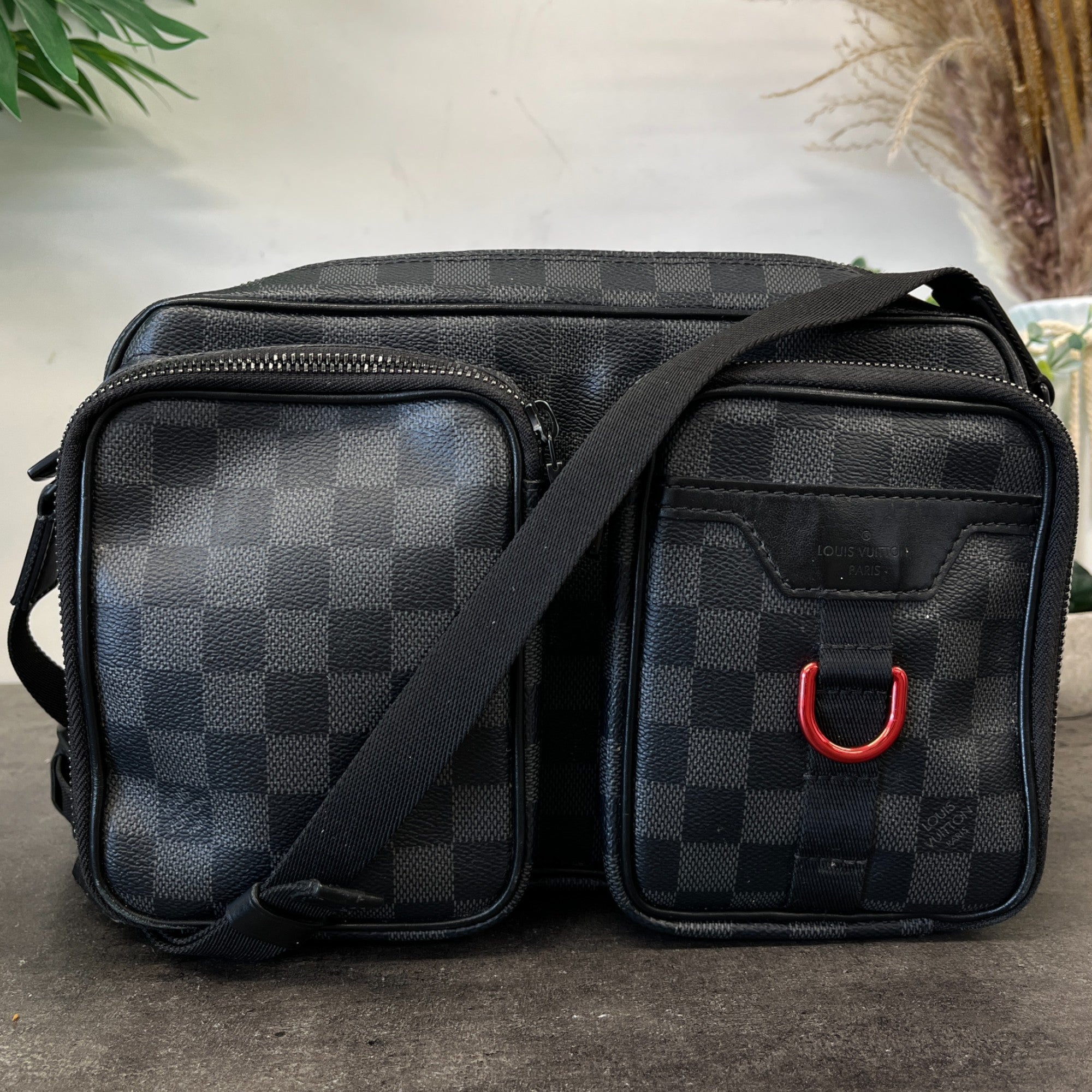 Men's Damier Utility Messenger Bag Black