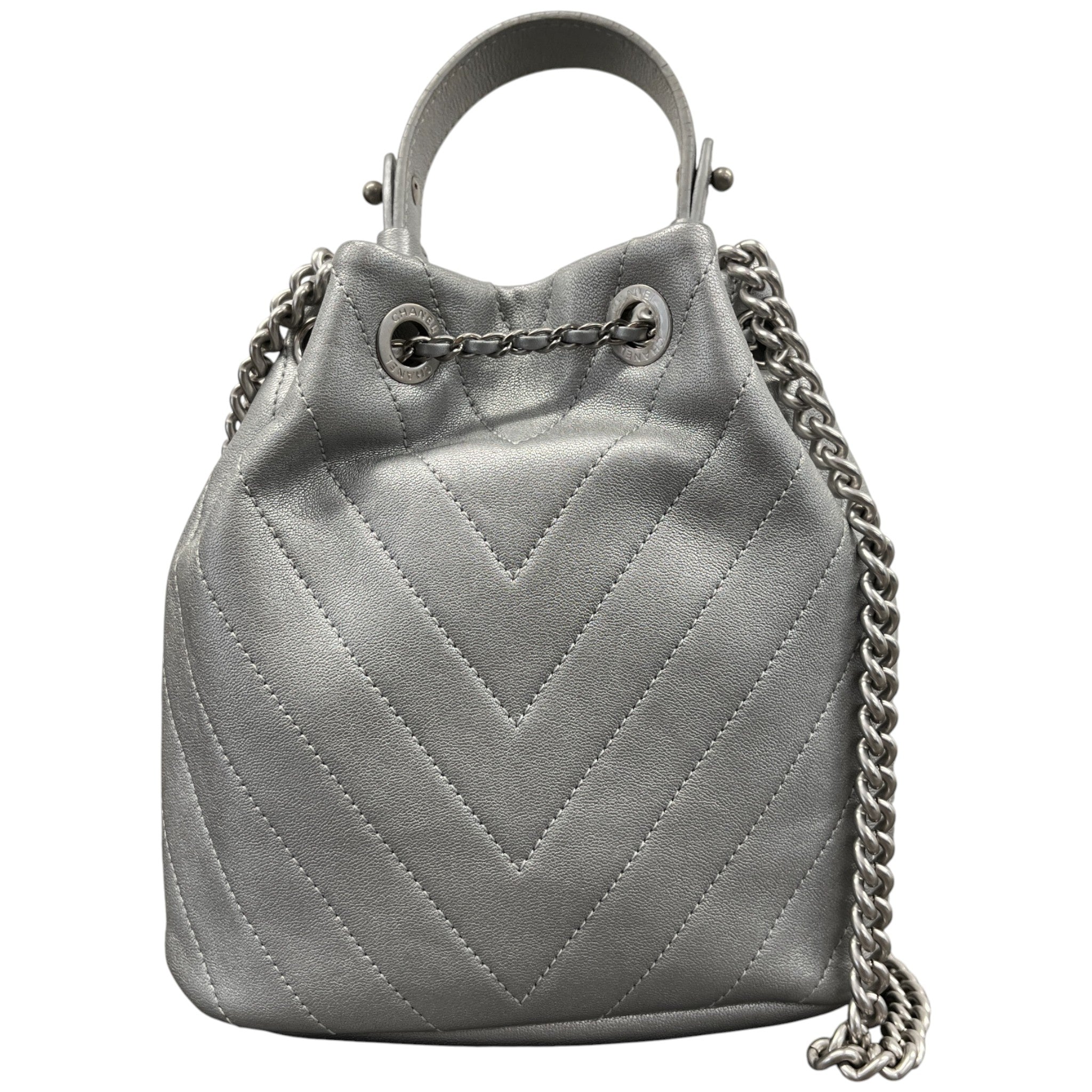Women's Chevron Bucket Bag Silver