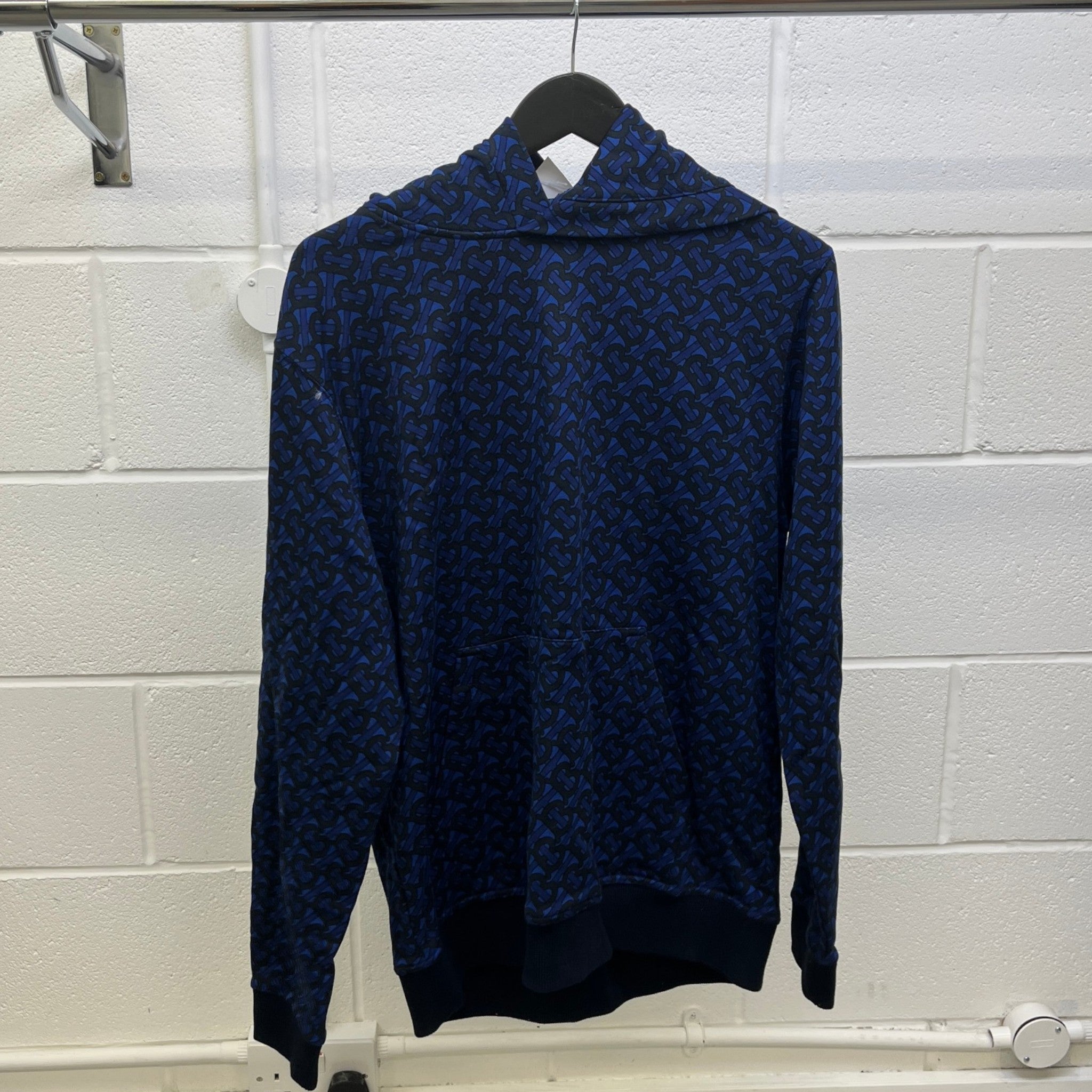 Men's Monogram Print Hoodie Navy Size M
