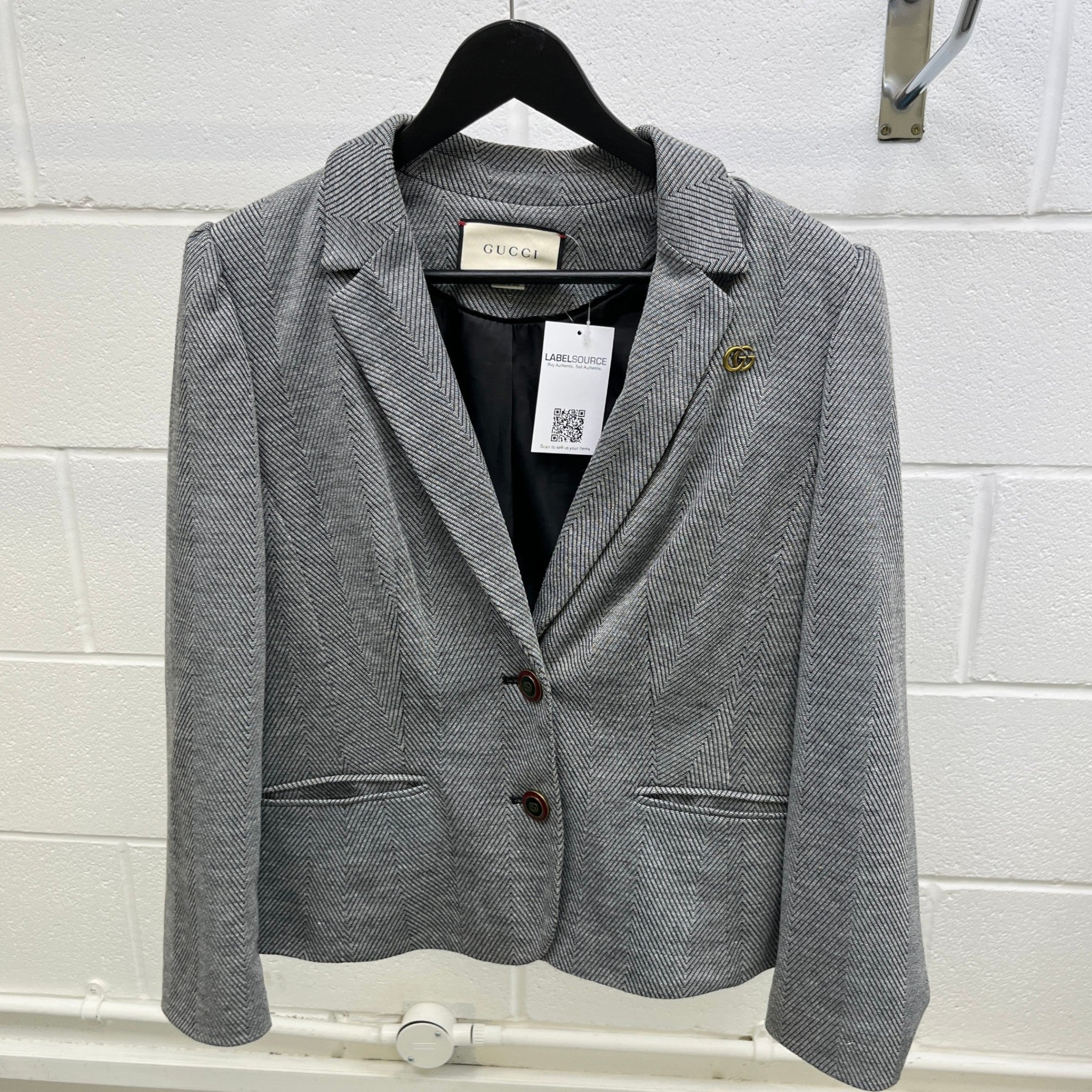 Women's Herringbone Blazer Jacket Grey Size 2 / UK 12