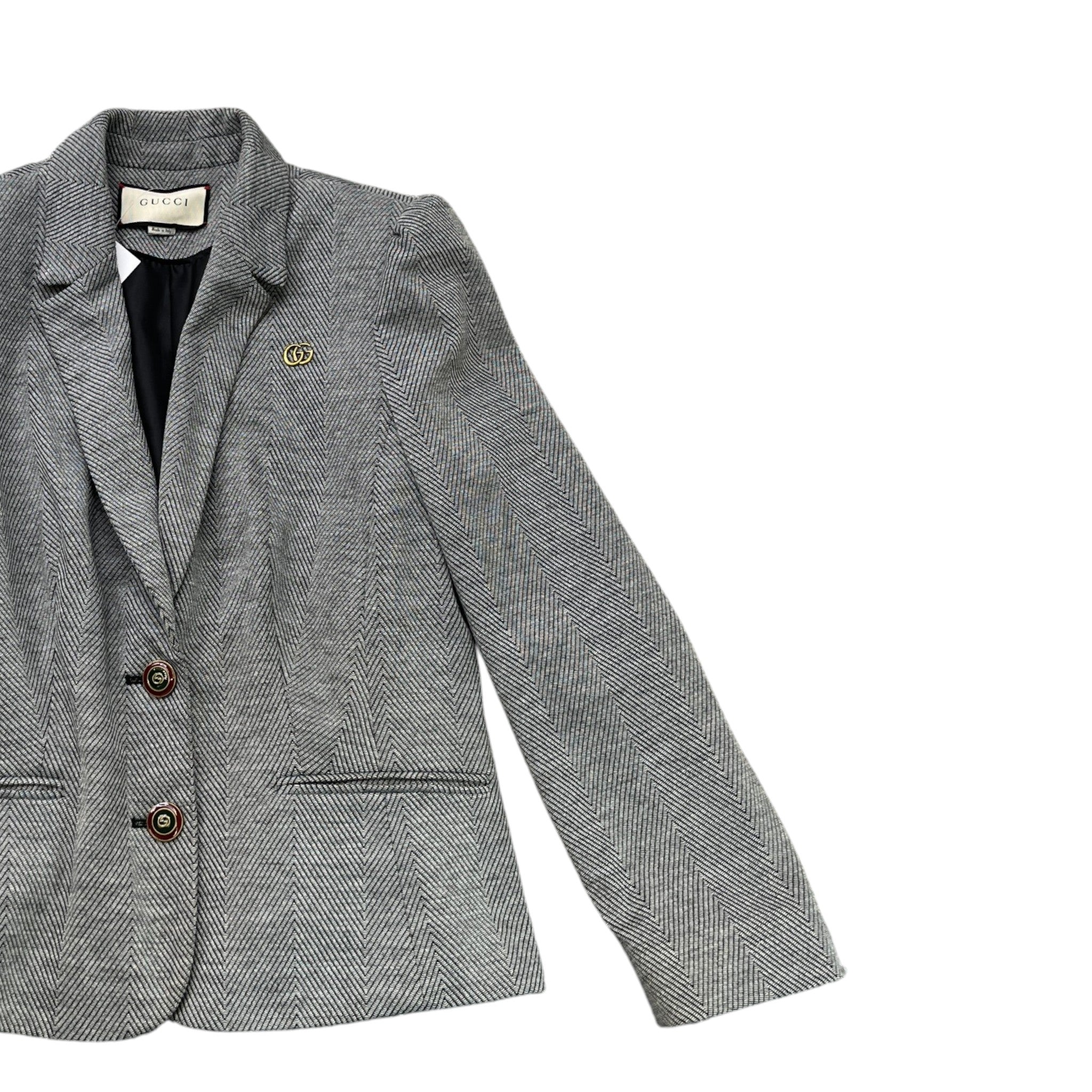 Women's Herringbone Blazer Jacket Grey Size 2 / UK 12