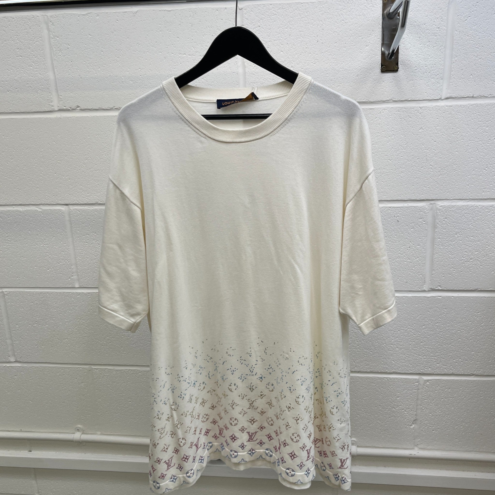 Men's Monogram Gradient Embellished T-Shirt White Size 5XL