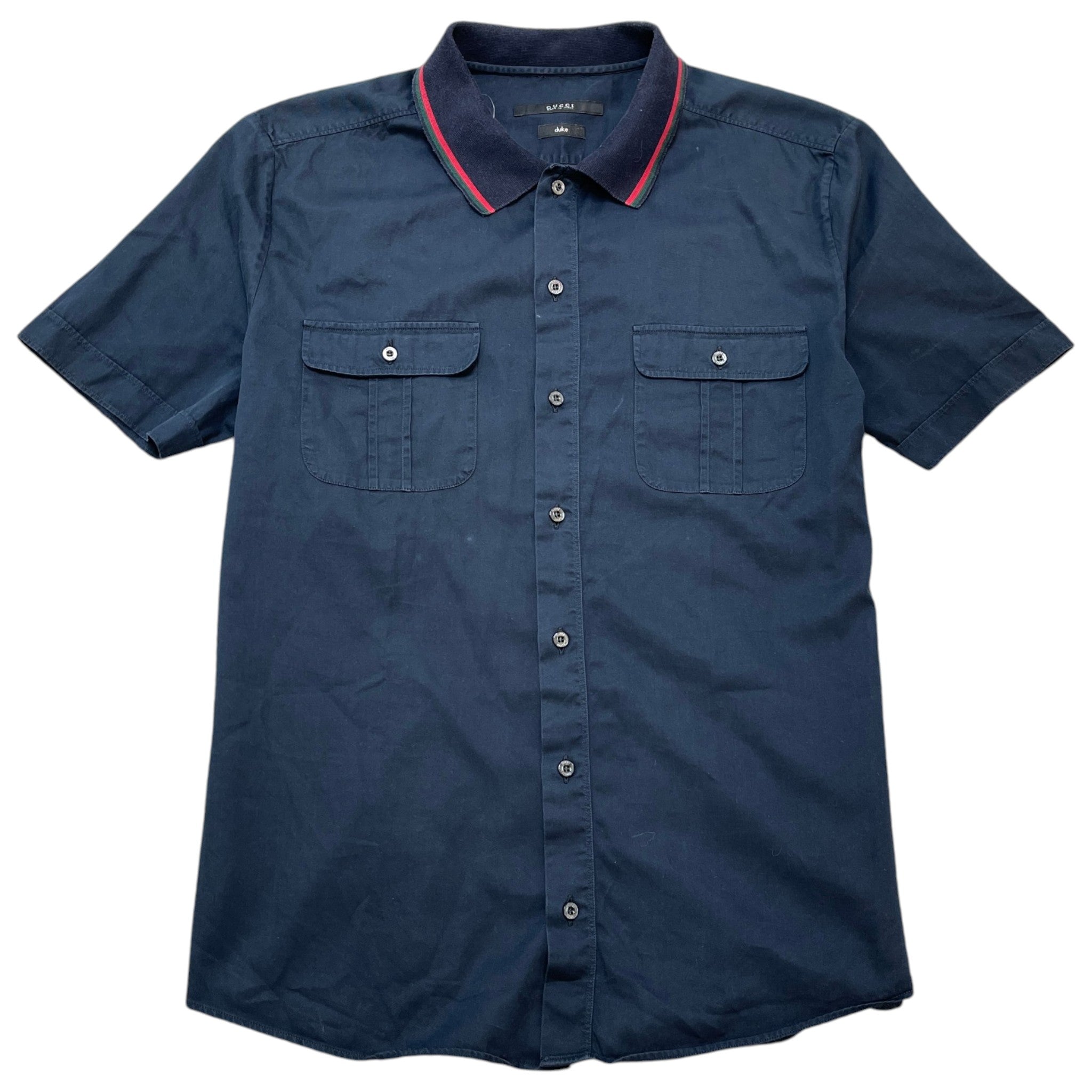 Men's Web Stripe Collar Short Sleeve Shirt Navy Size L