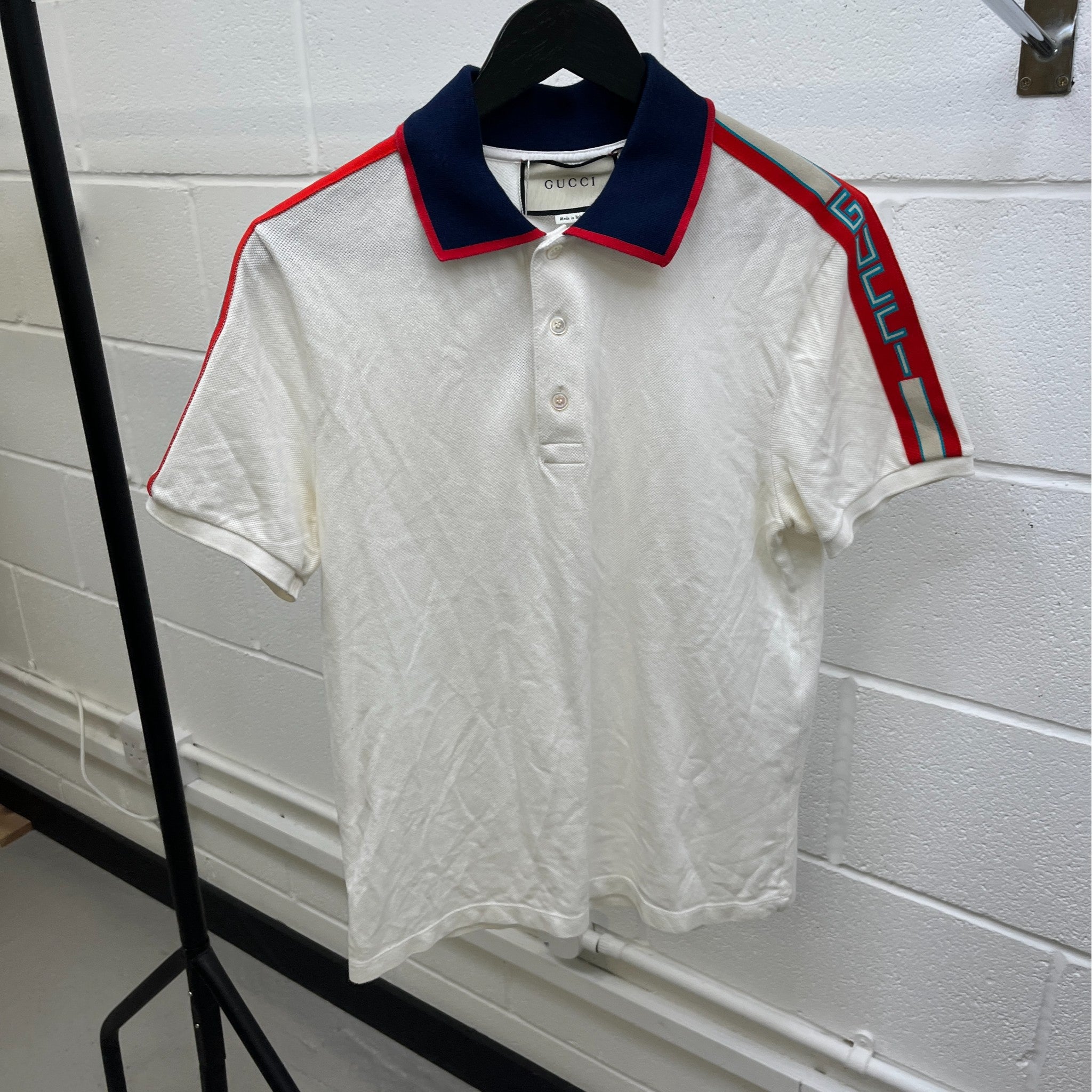 Men's Tape Logo Polo Shirt White Size M