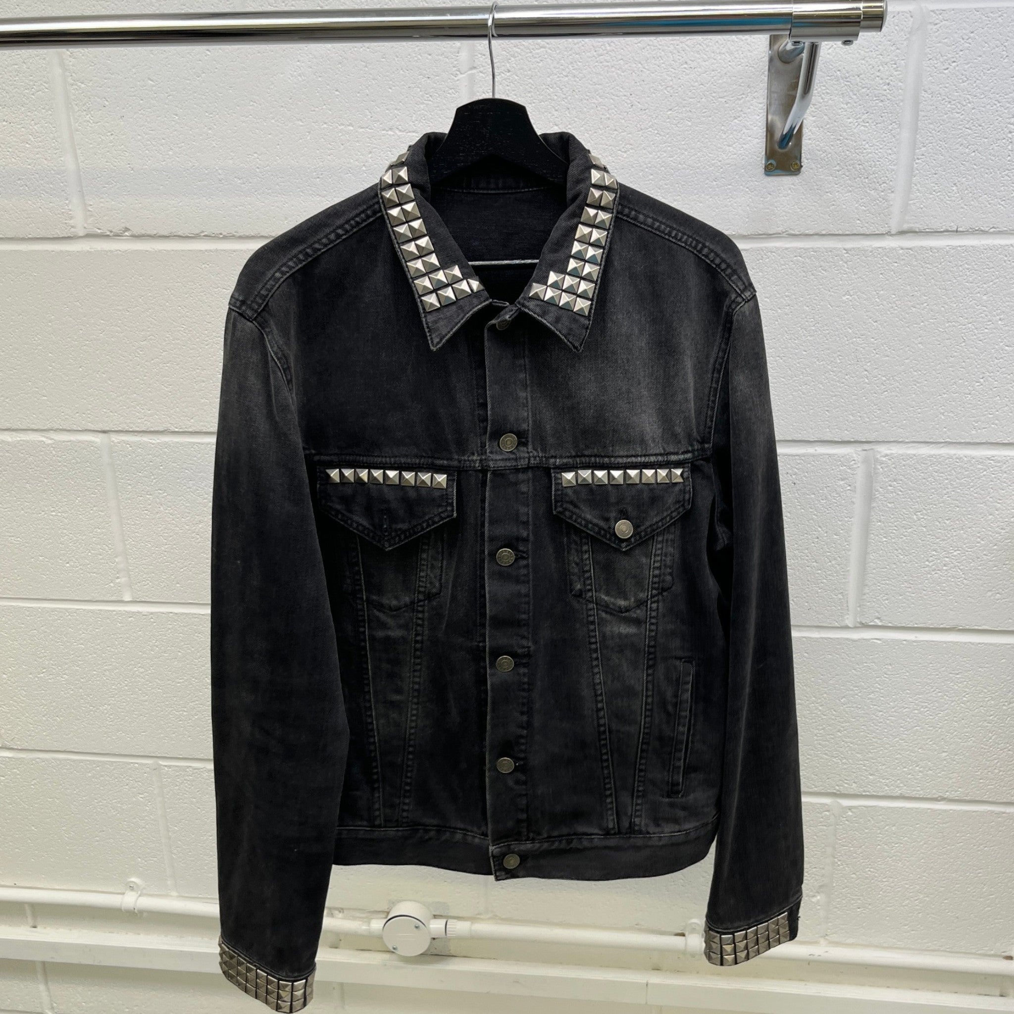 Men's Black Panther Embroidery Studded Jacket Black Size IT 52 / XL