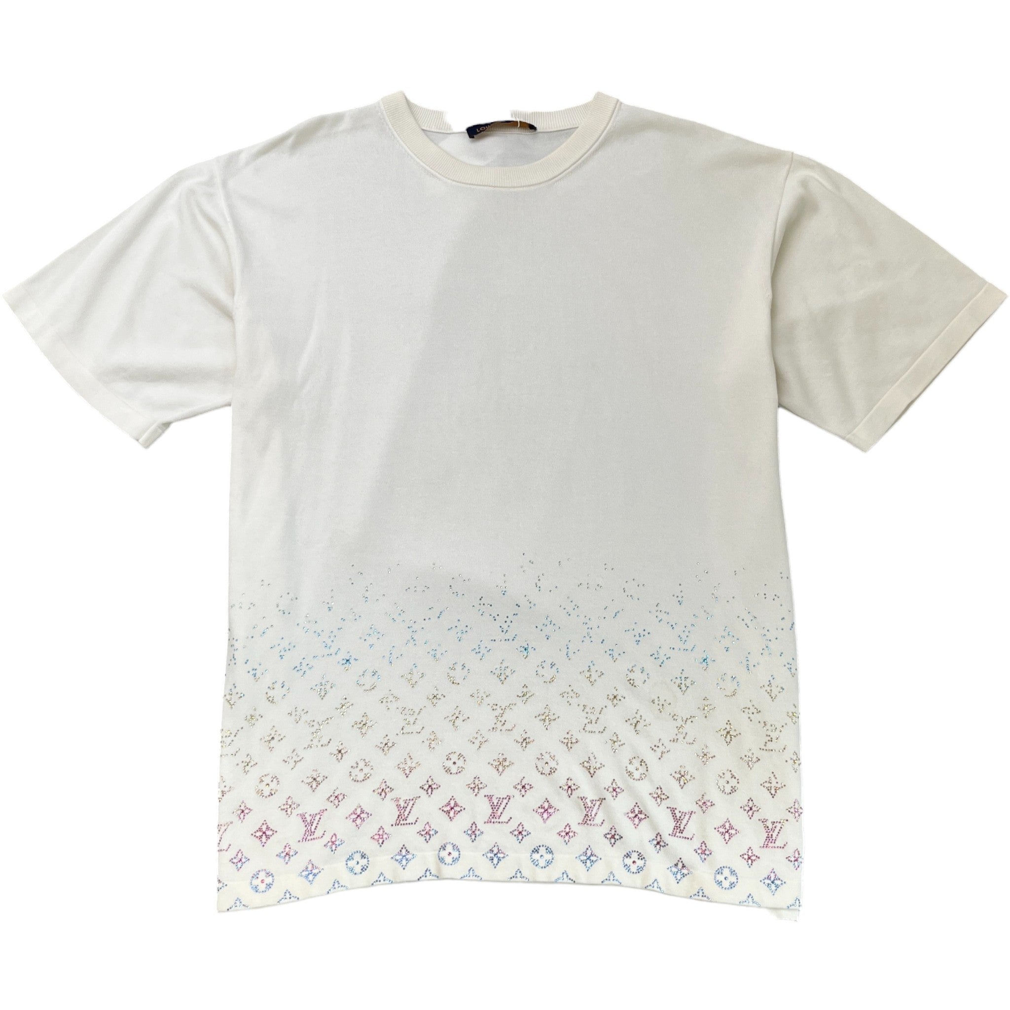 Men's Monogram Gradient Embellished T-Shirt White Size 5XL