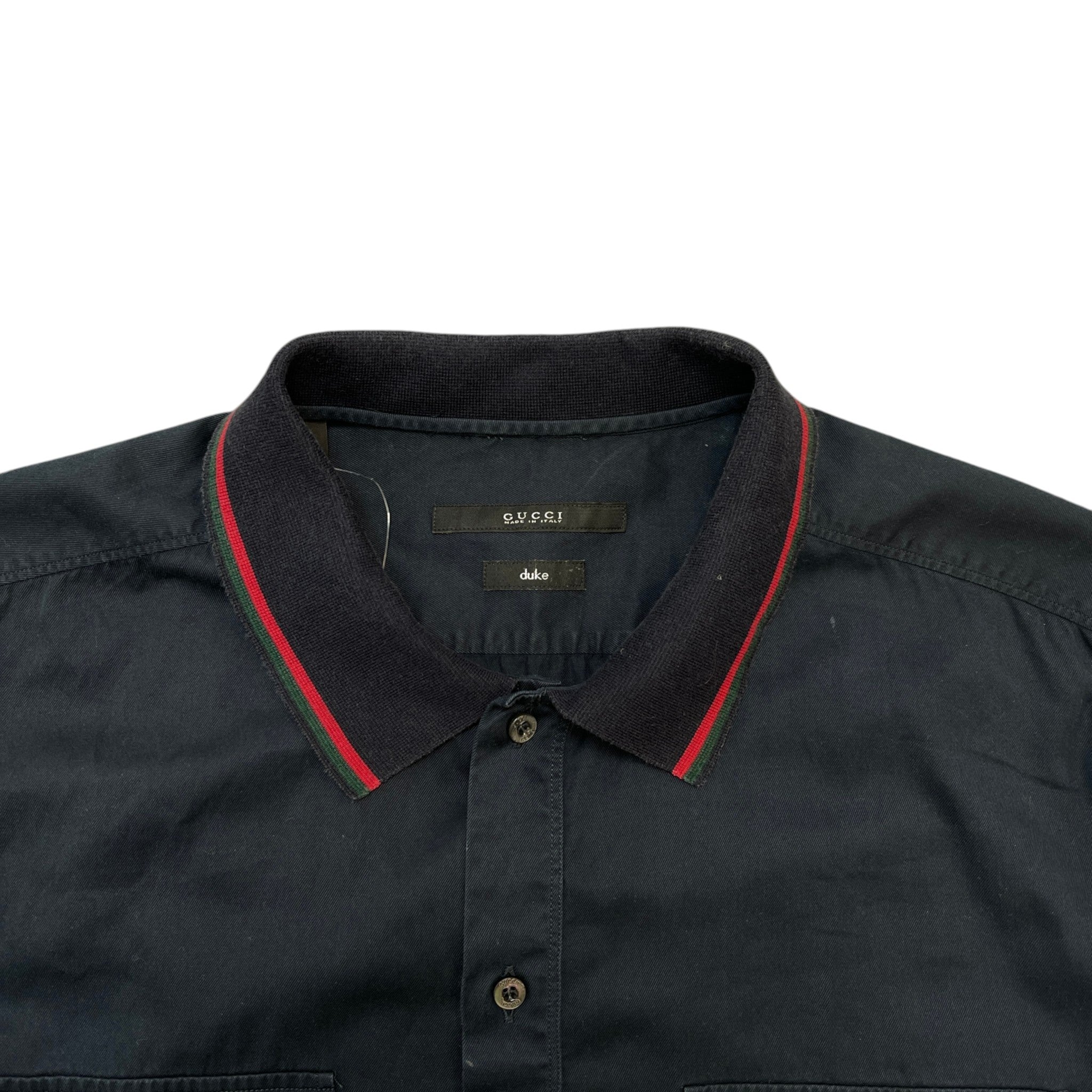 Men's Web Stripe Collar Short Sleeve Shirt Navy Size L