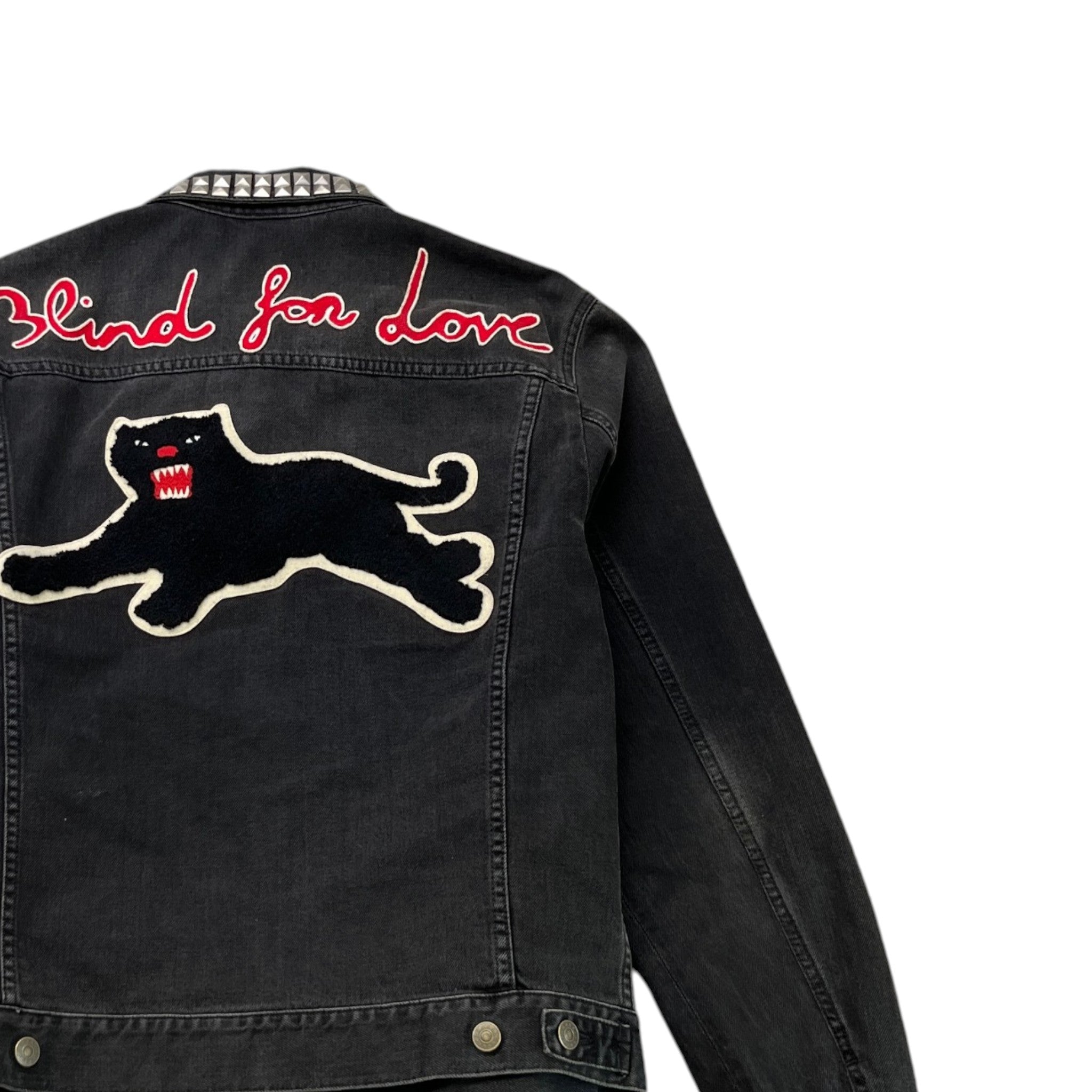Men's Black Panther Embroidery Studded Jacket Black Size IT 52 / XL