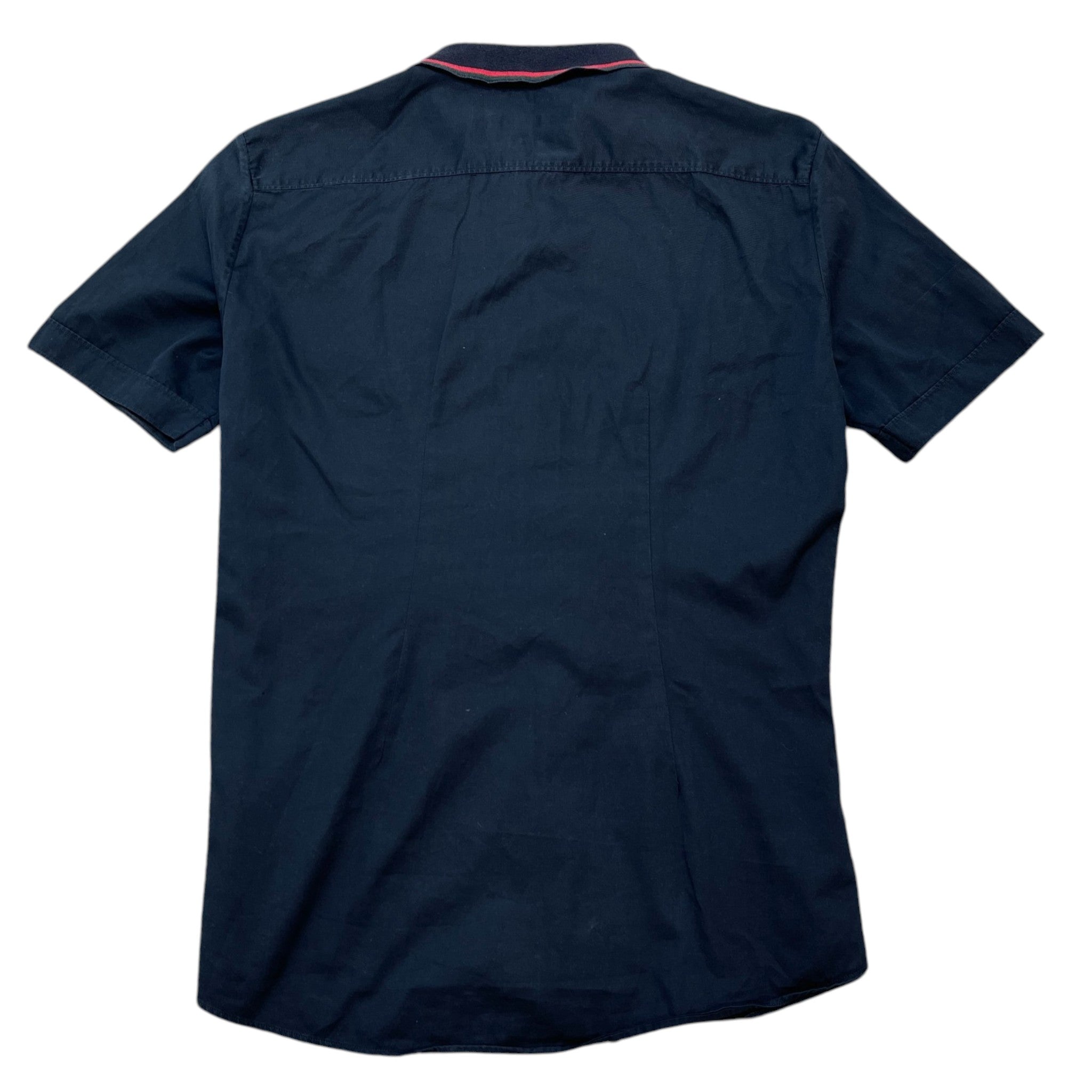 Men's Web Stripe Collar Short Sleeve Shirt Navy Size L
