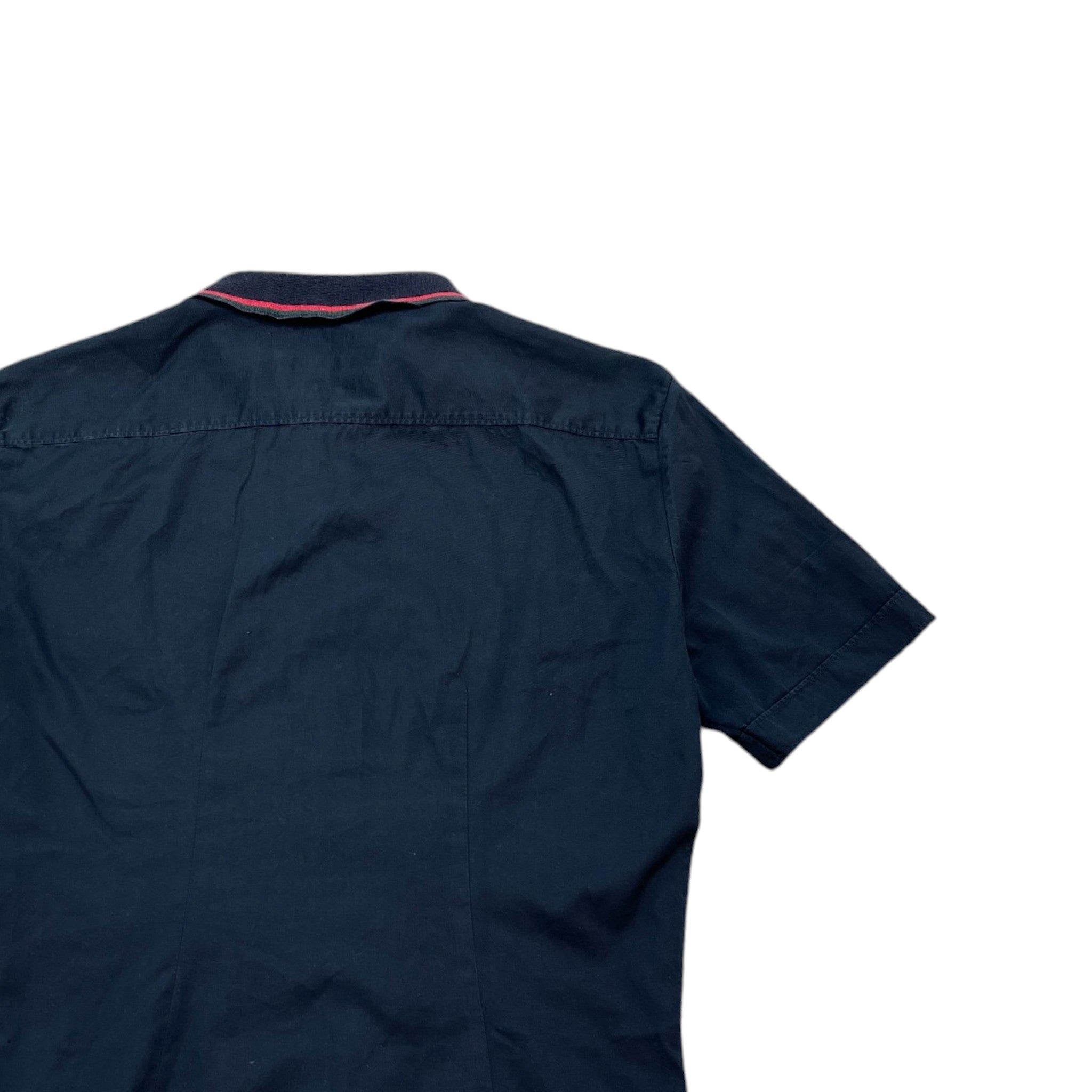 Men's Web Stripe Collar Short Sleeve Shirt Navy Size L