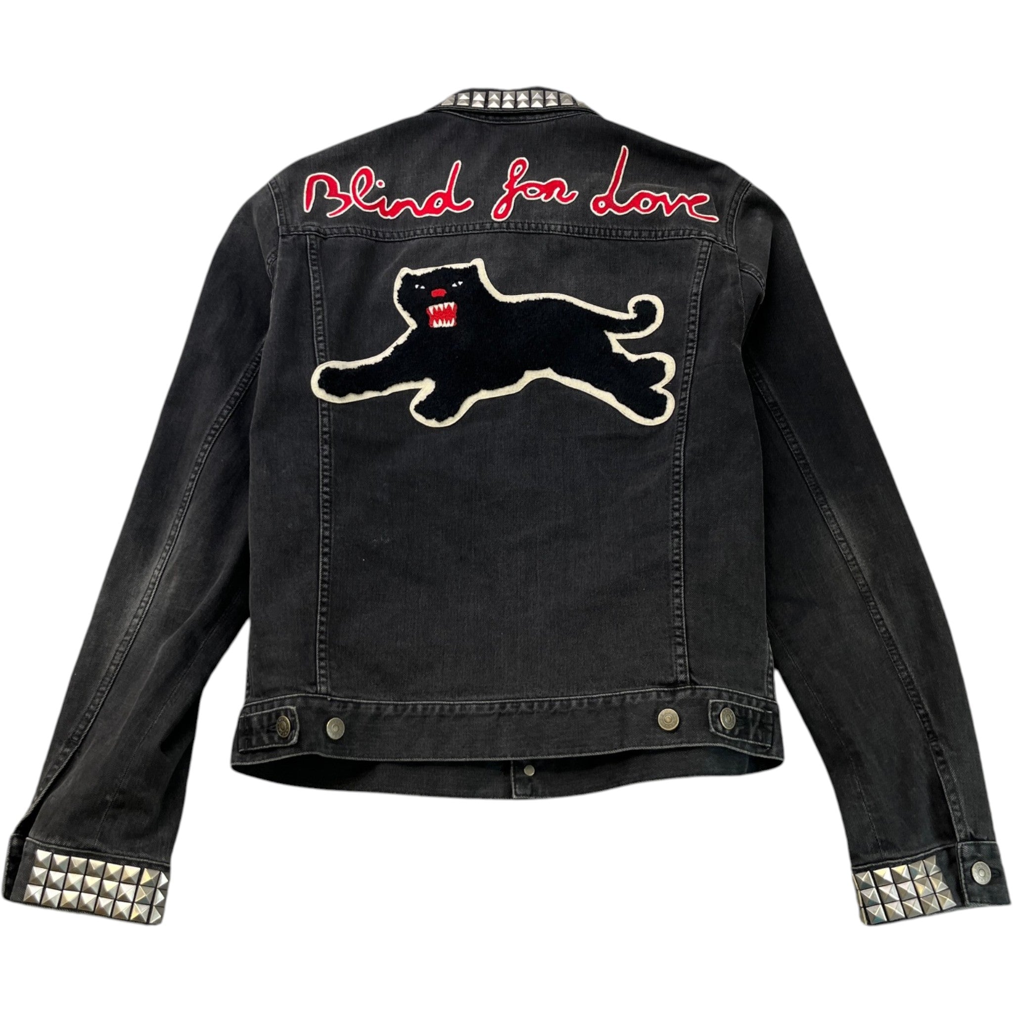 Men's Black Panther Embroidery Studded Jacket Black Size IT 52 / XL
