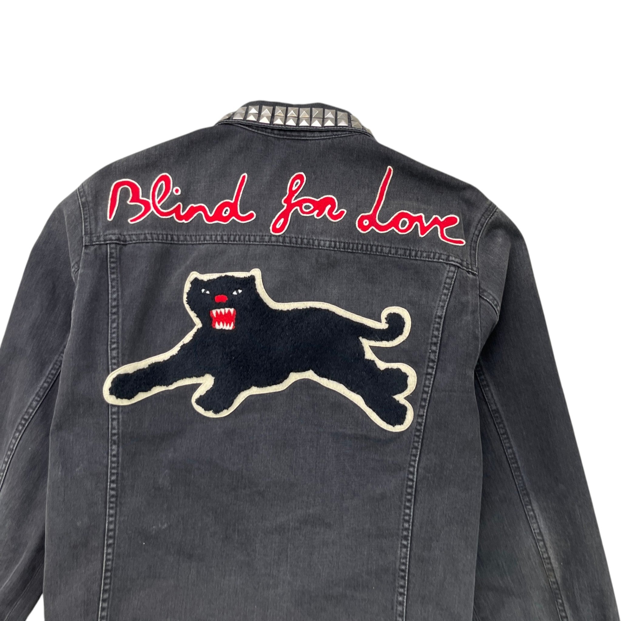 Men's Black Panther Embroidery Studded Jacket Black Size IT 52 / XL