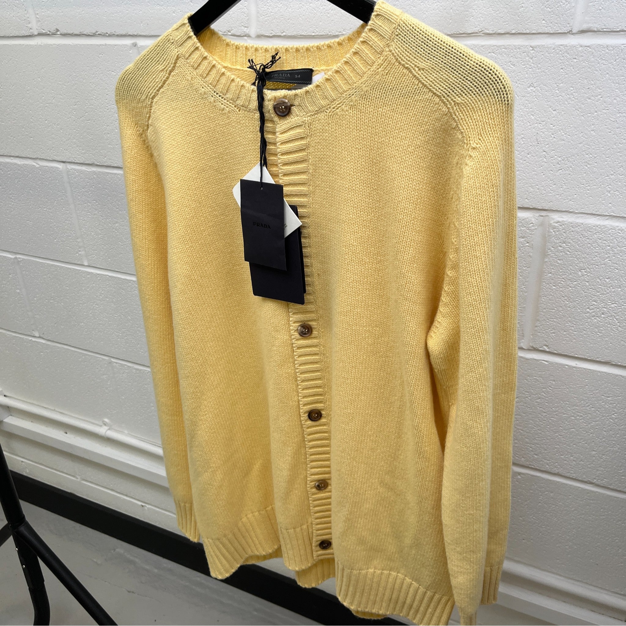 Men's Cashmere Knit Triangle Logo Cardigan Yellow Size IT 54 / UK XXL