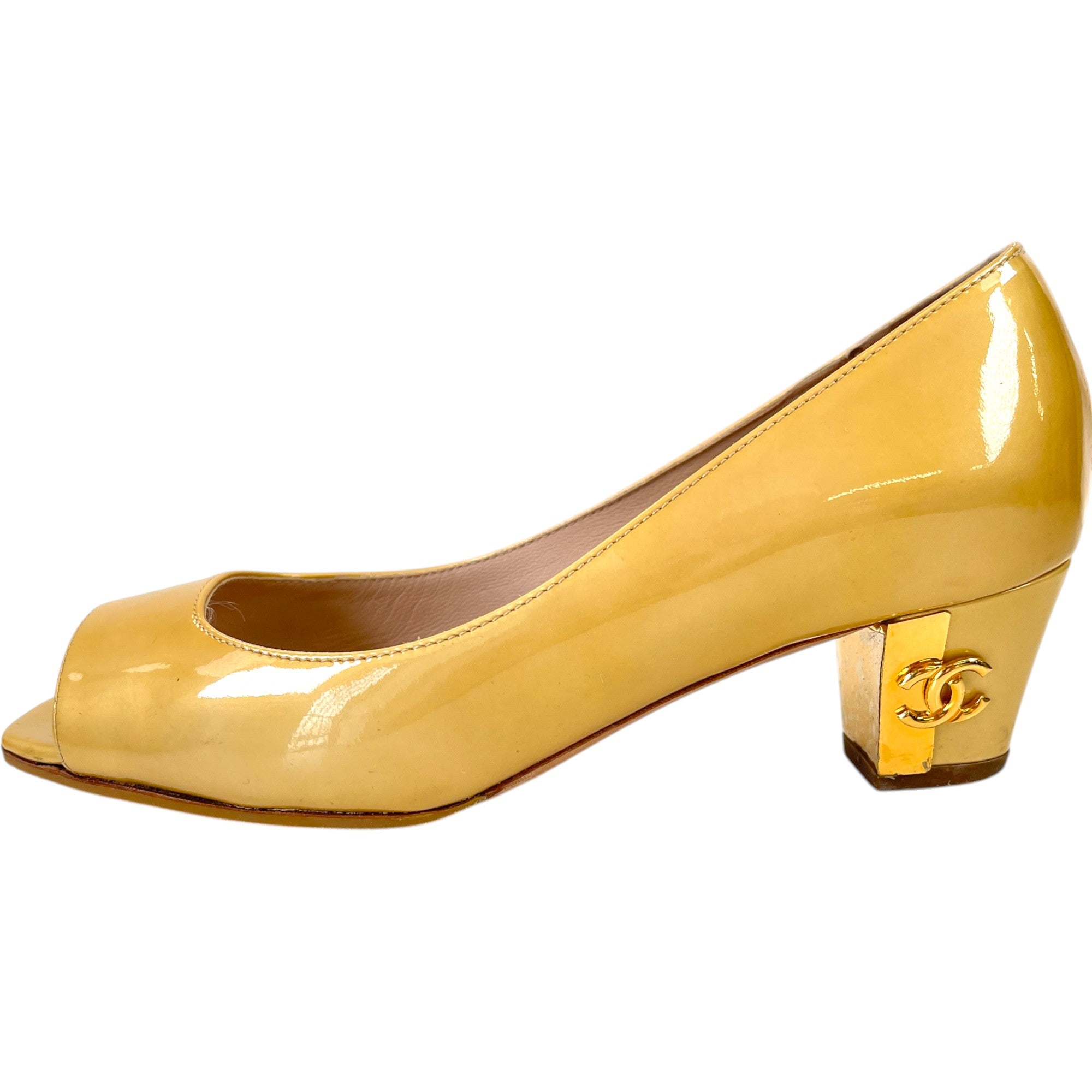 Women's Peep Toe Cc Mules Gold Size EU 34 / UK 1