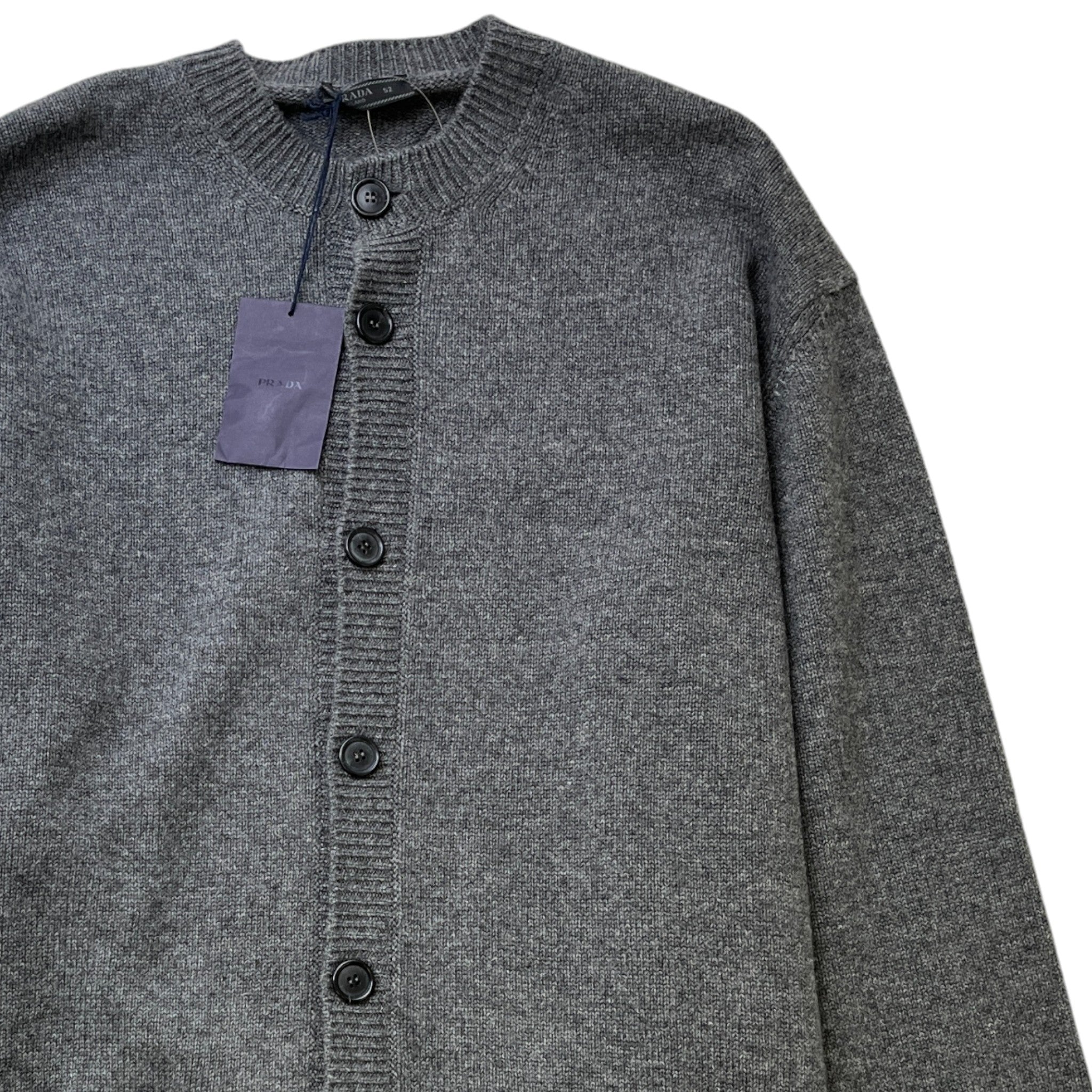 Men's Cashmere Knit Triangle Logo Cardigan Grey Size IT 52 / UK XL