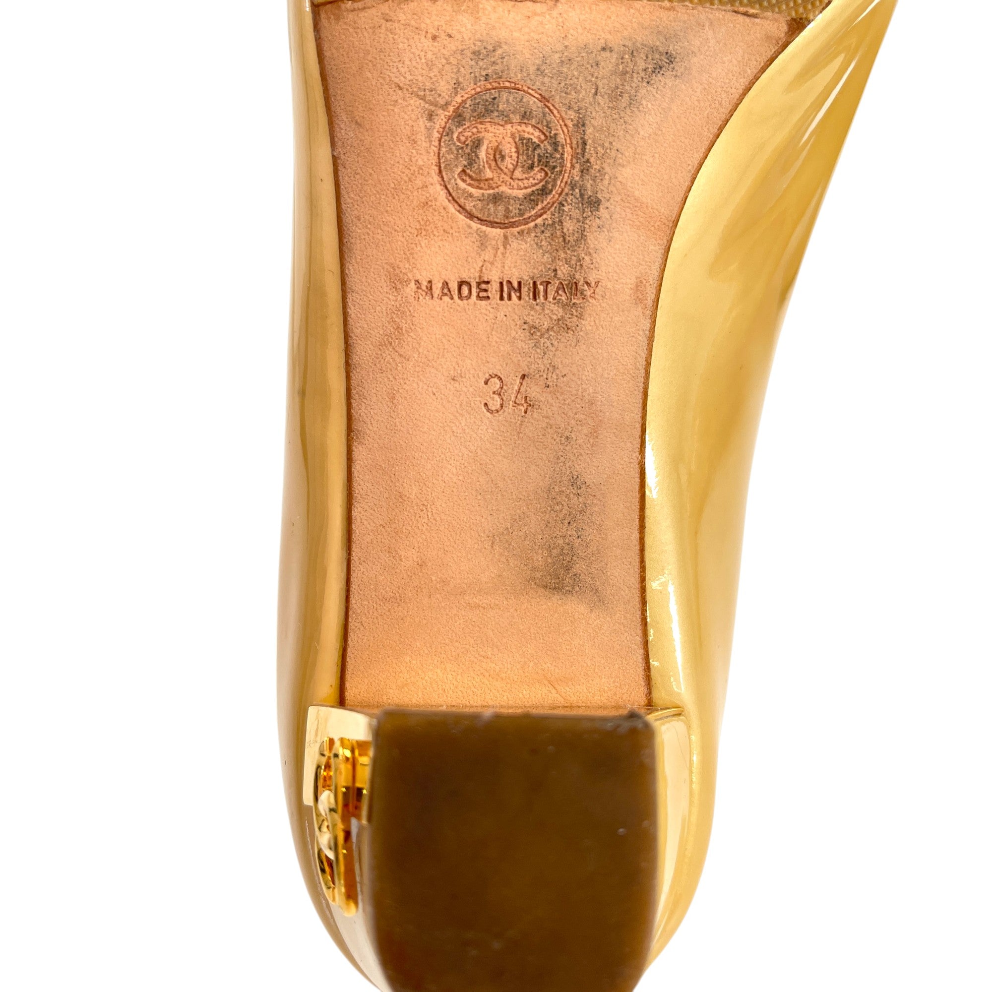 Women's Peep Toe Cc Mules Gold Size EU 34 / UK 1