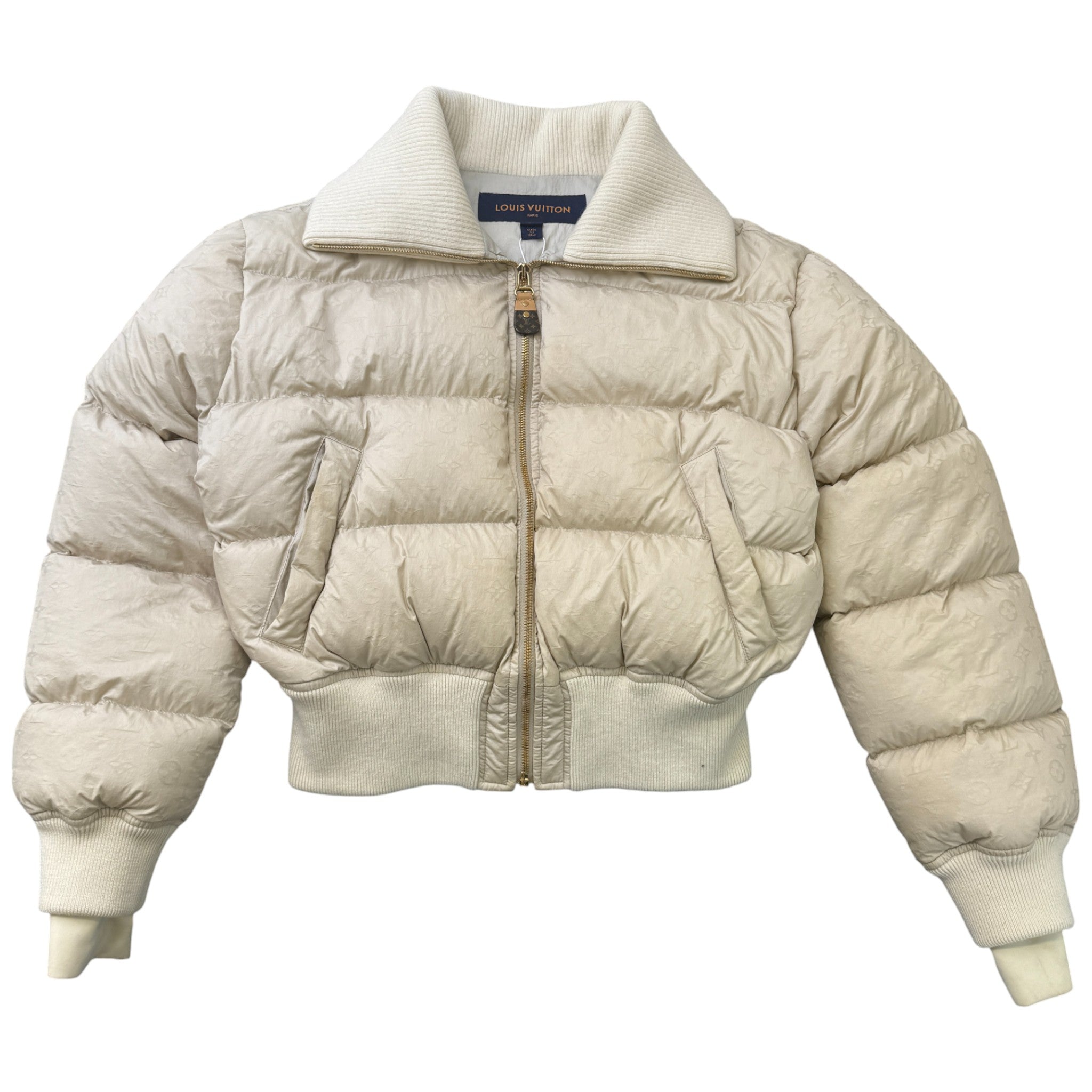 Women's Cropped Monogram Fr-36 Down Jacket Cream Size S