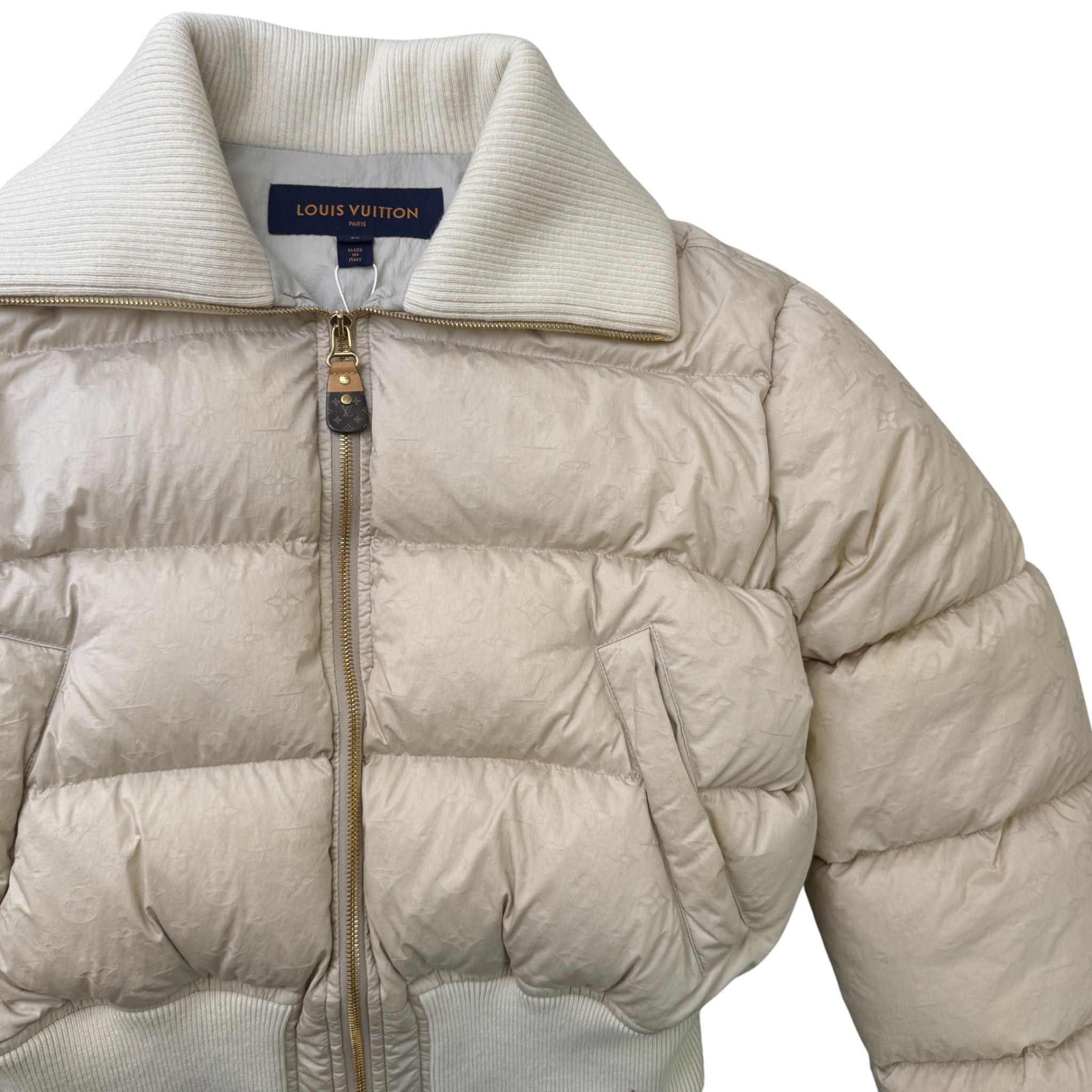 Women's Cropped Monogram Fr-36 Down Jacket Cream Size S
