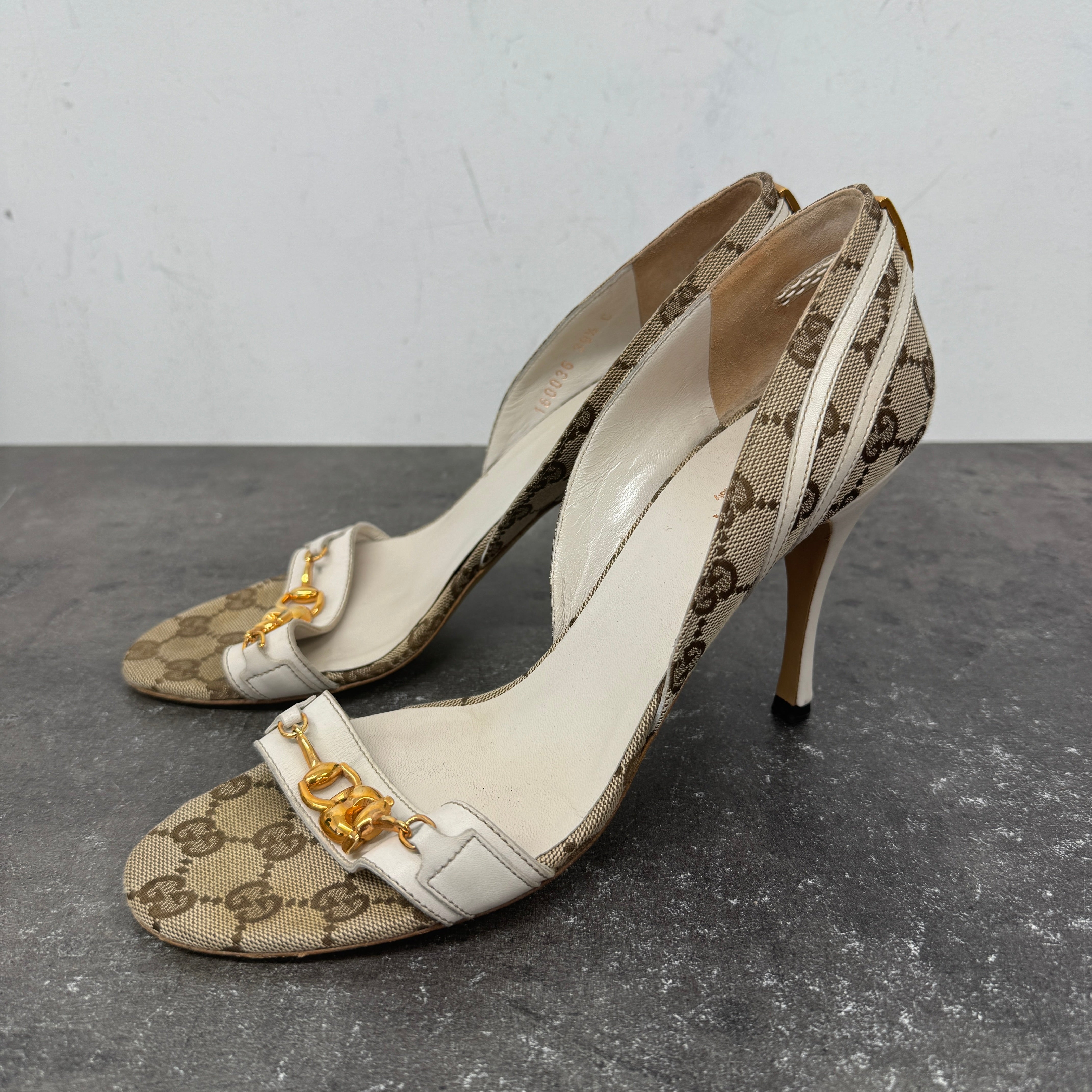 Women's Horsebit Peep Toe Heels Beige Size EU 39.5 / UK 6.5