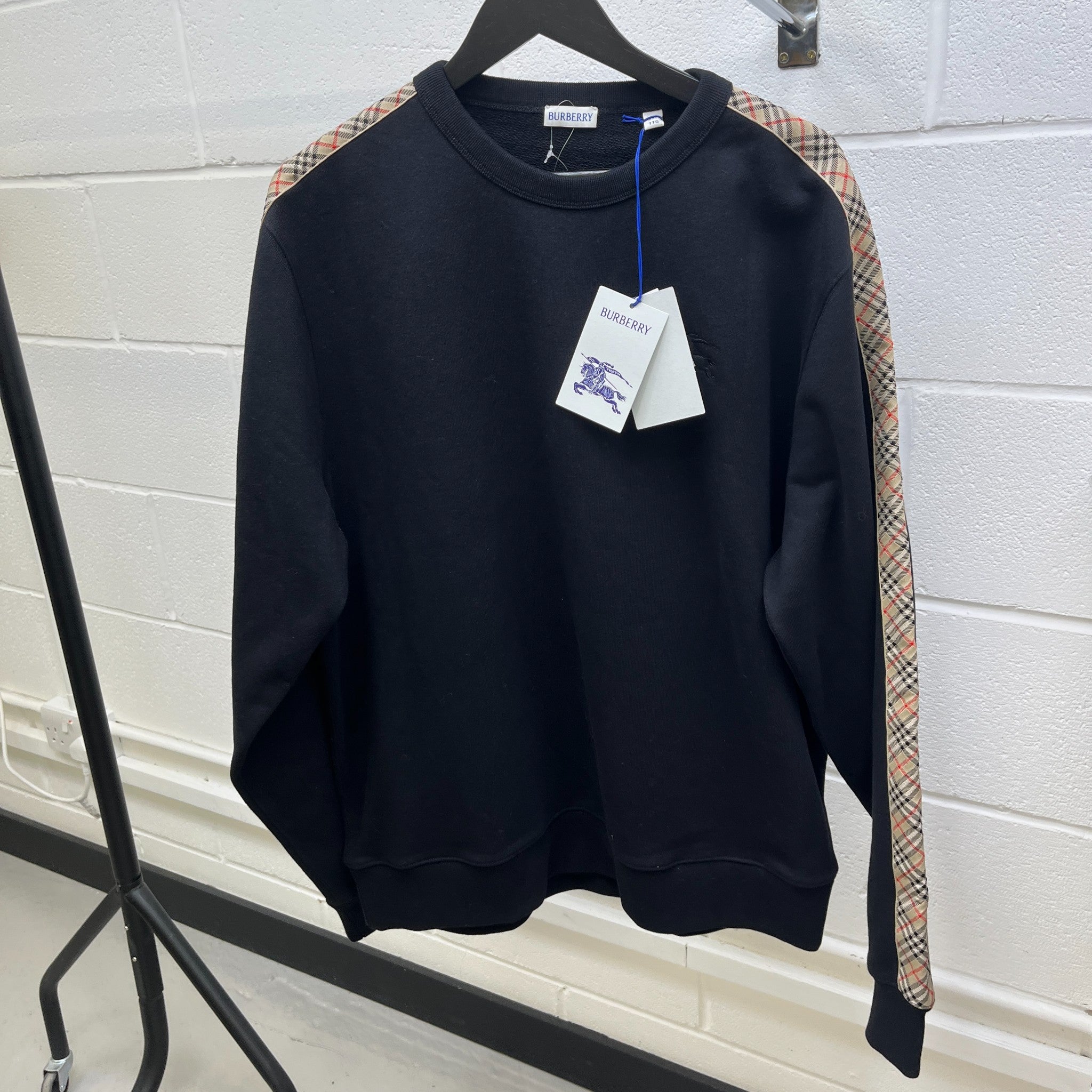 Men's Check Trim Jumper Black Size XXL