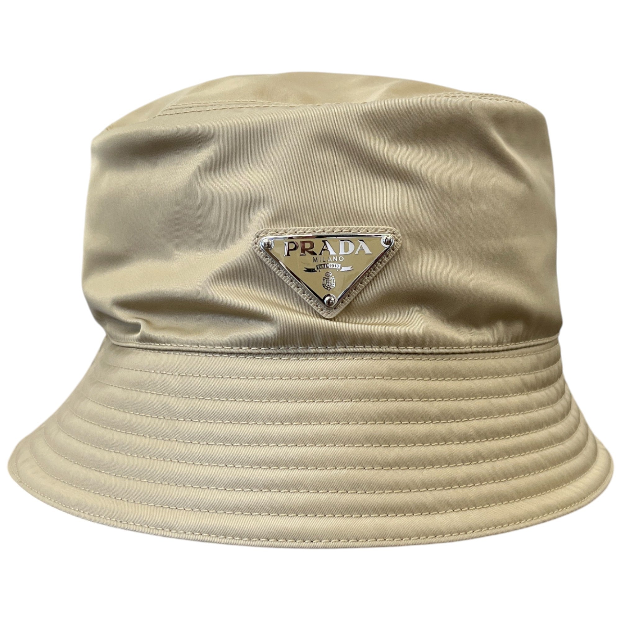 Women's Re-Nylon Plaque Logo Bucket Hat Beige Size M