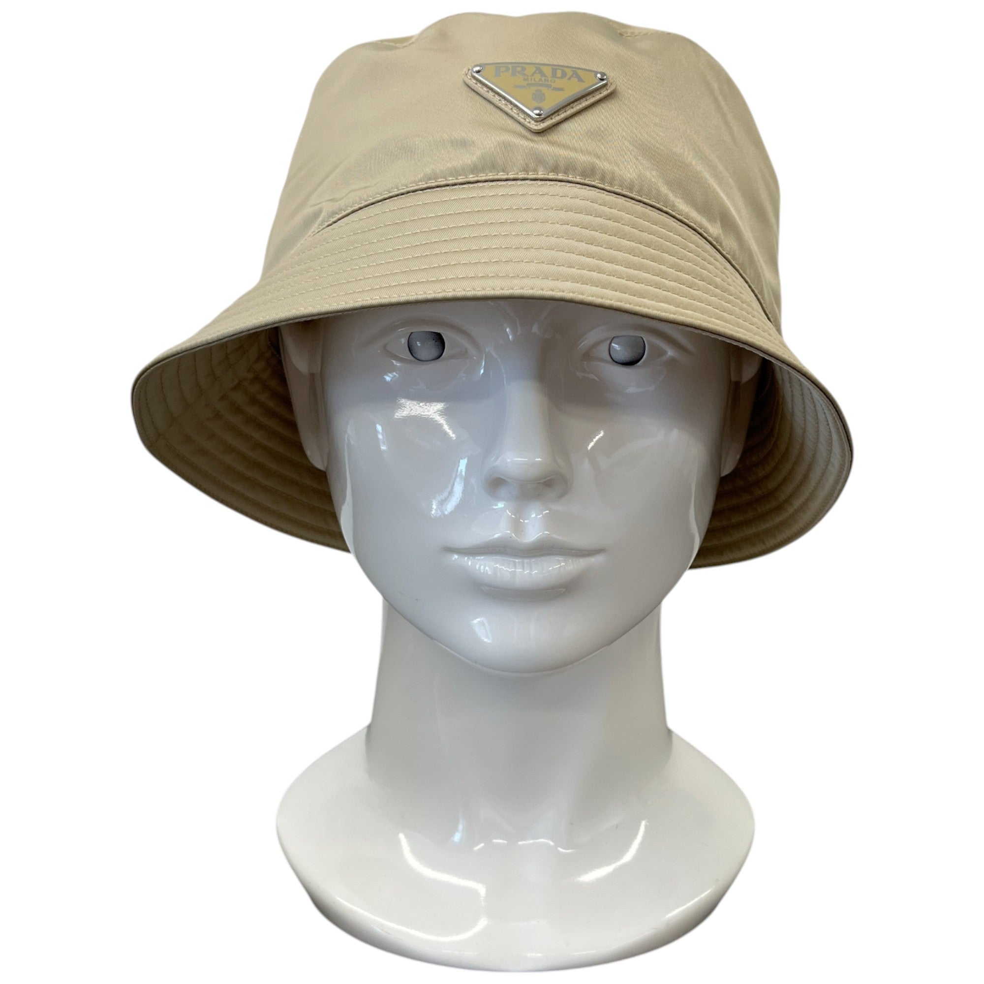 Women's Re-Nylon Plaque Logo Bucket Hat Beige Size M