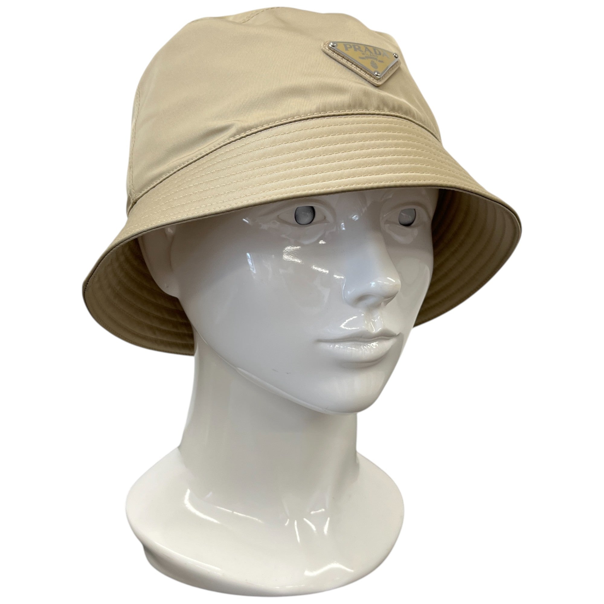 Women's Re-Nylon Plaque Logo Bucket Hat Beige Size M
