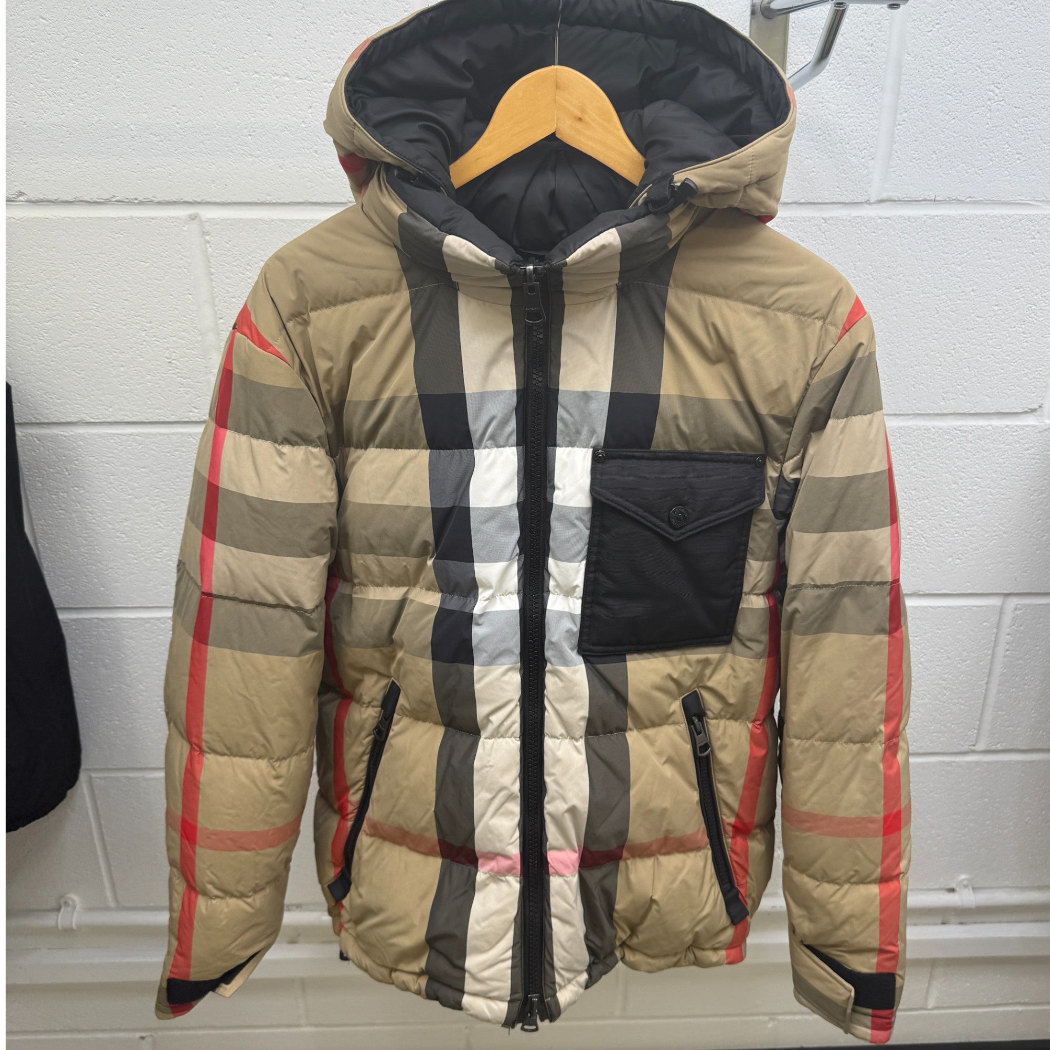 Men's Reversible Check Down Jacket Black Size M