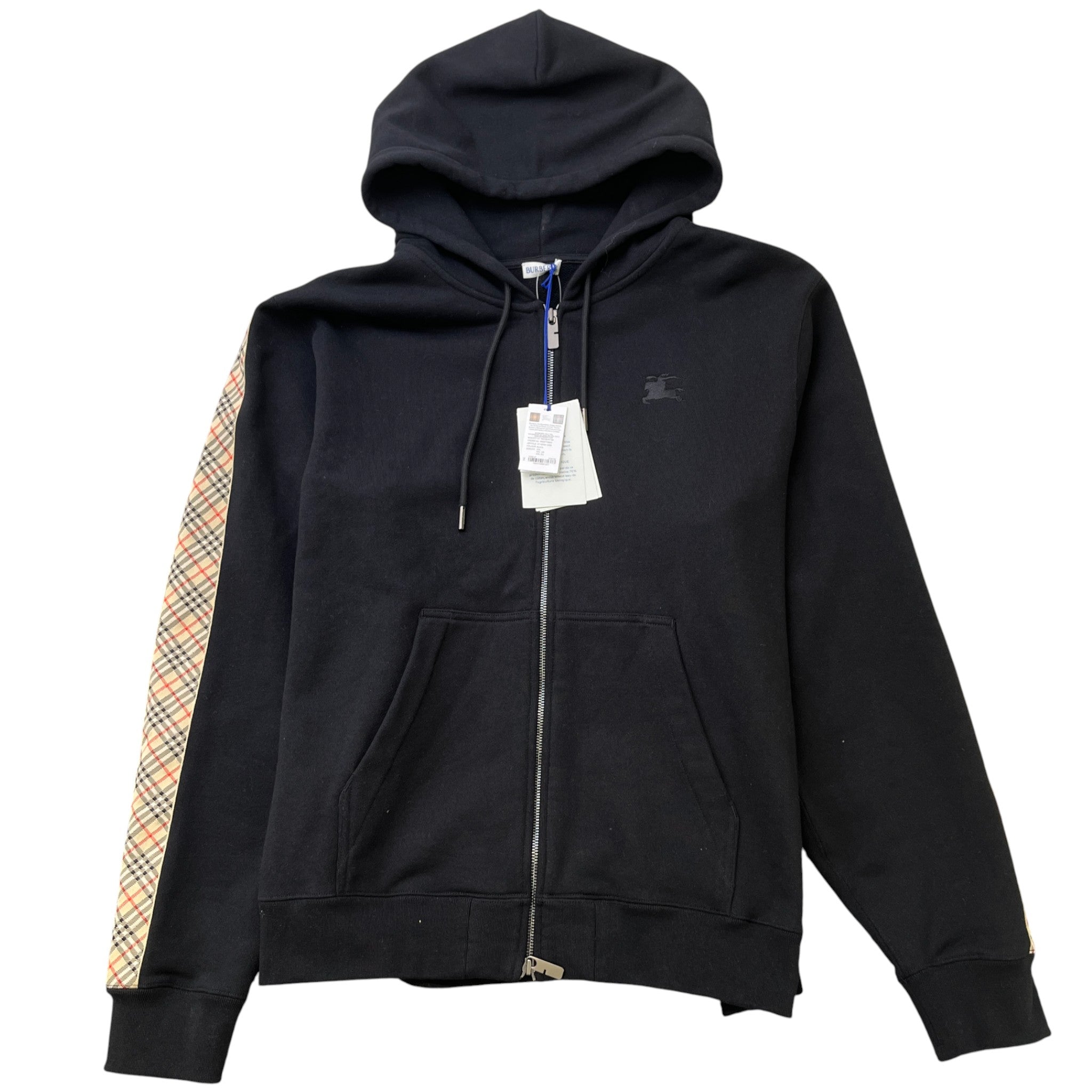 Men's Check Trim Zip Hoodie Black Size XXL