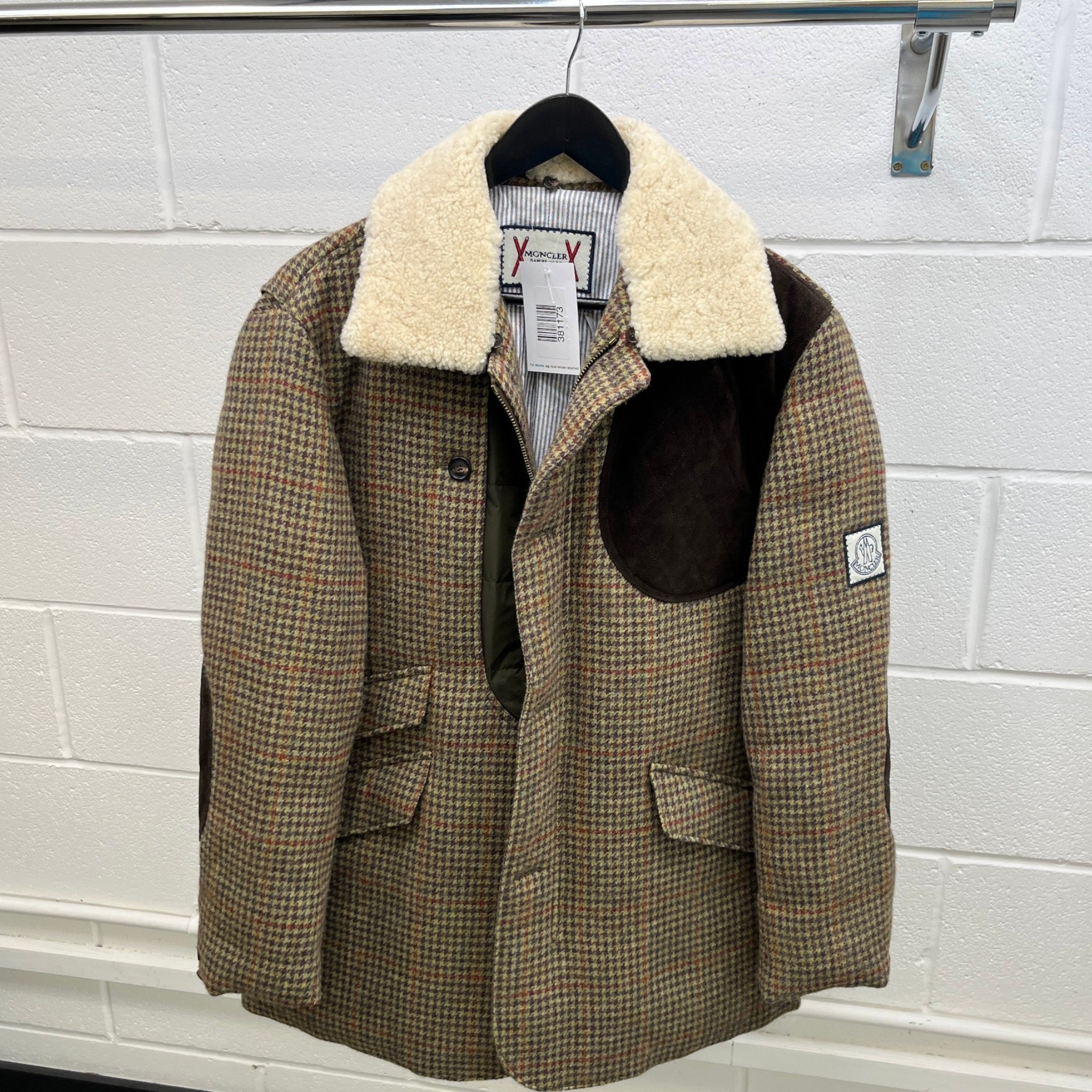 Men's Houndstooth Down Jacket Brown Size 6 / XXXL