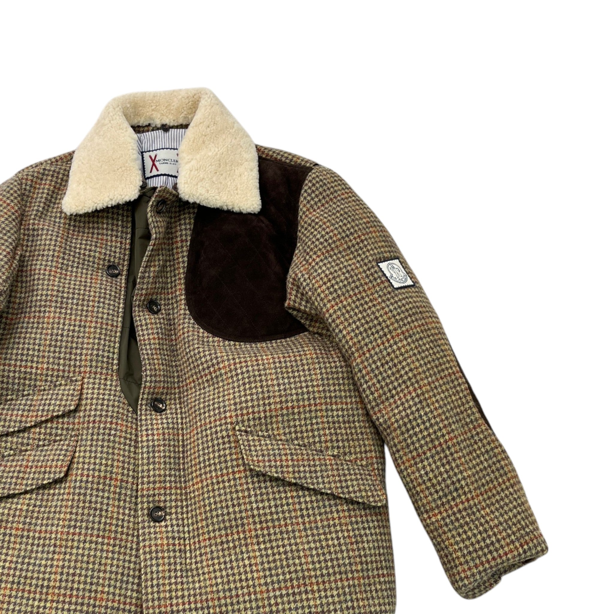 Men's Houndstooth Down Jacket Brown Size 6 / XXXL