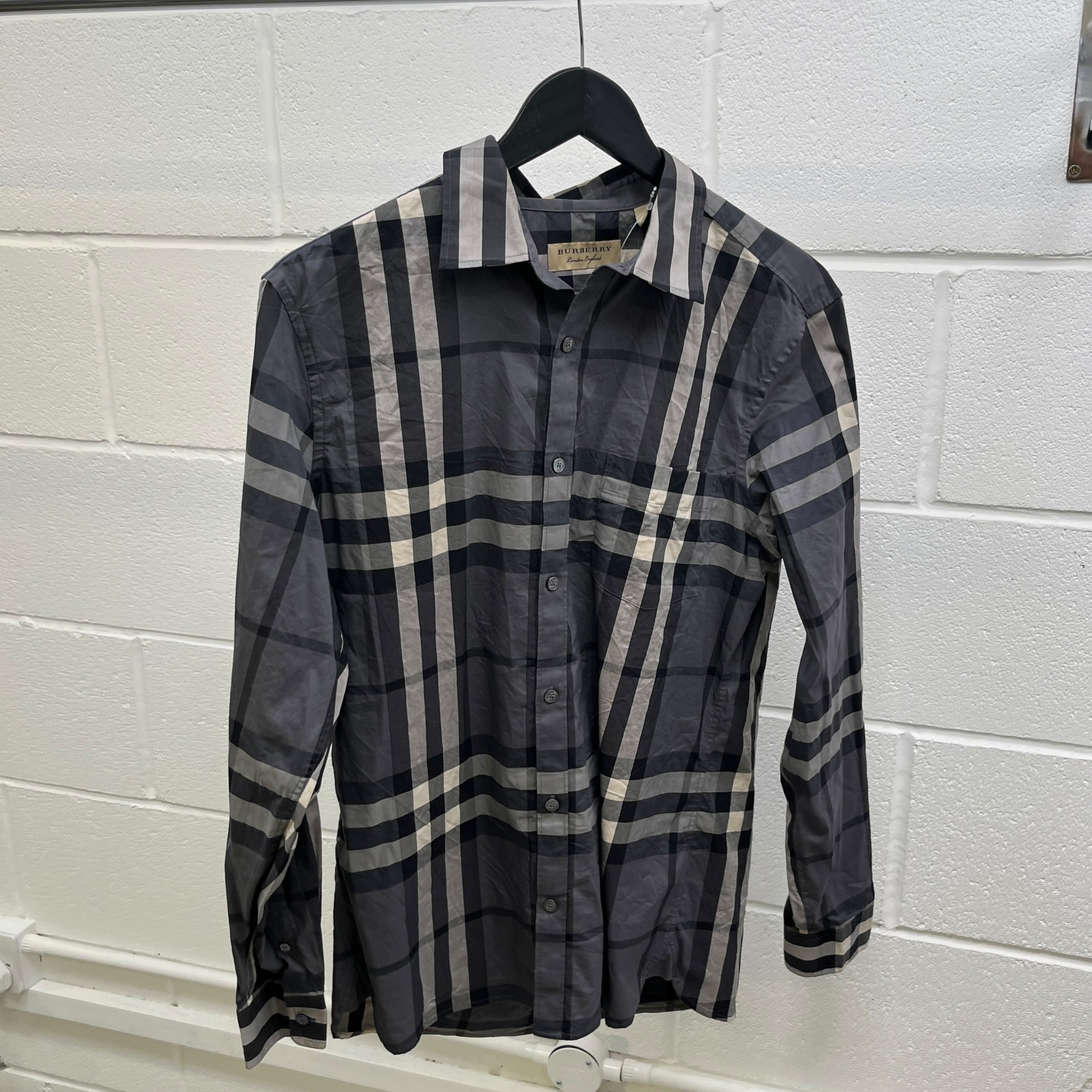 Men's Nova Check Long Sleeve Shirt Grey Size M
