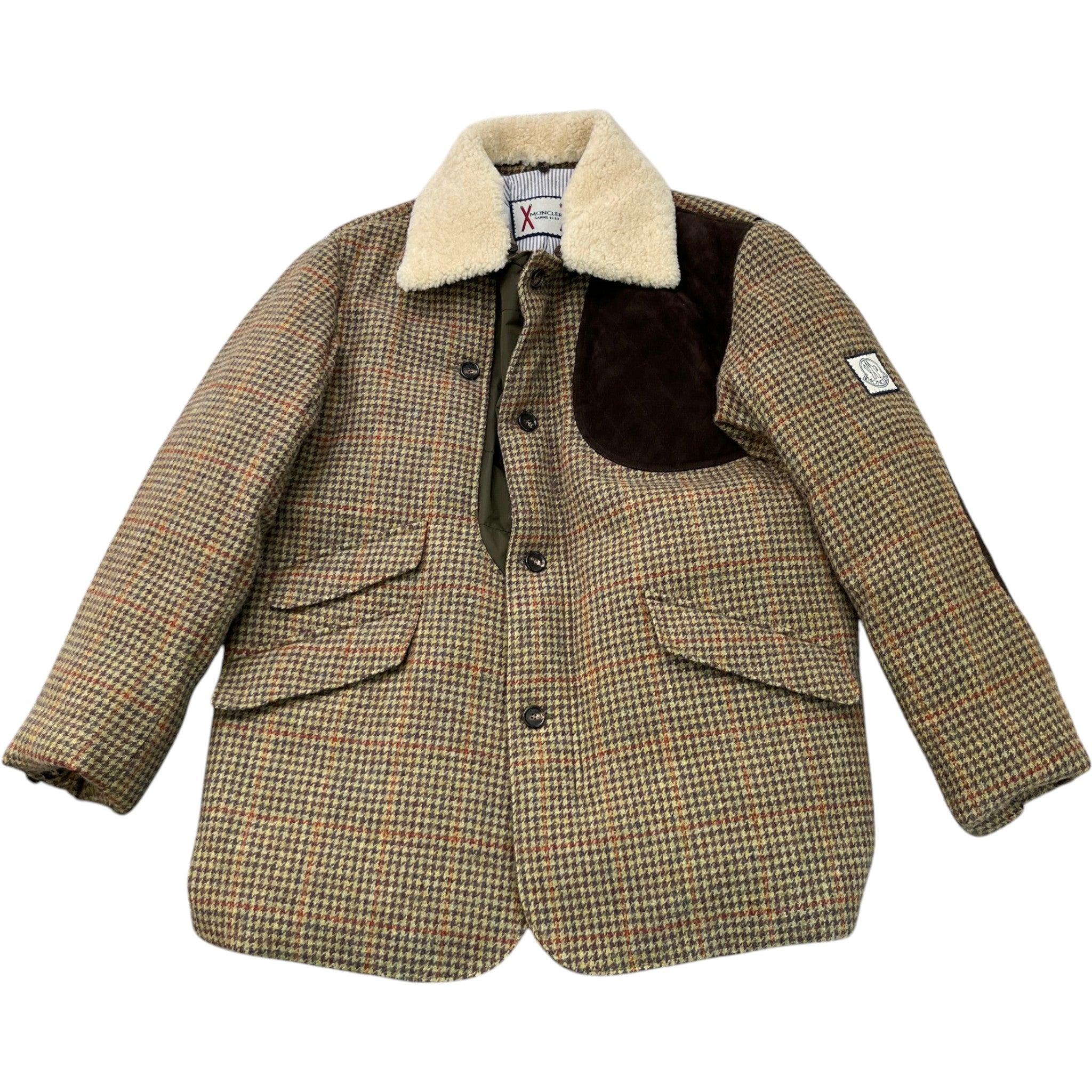 Men's Houndstooth Down Jacket Brown Size 6 / XXXL