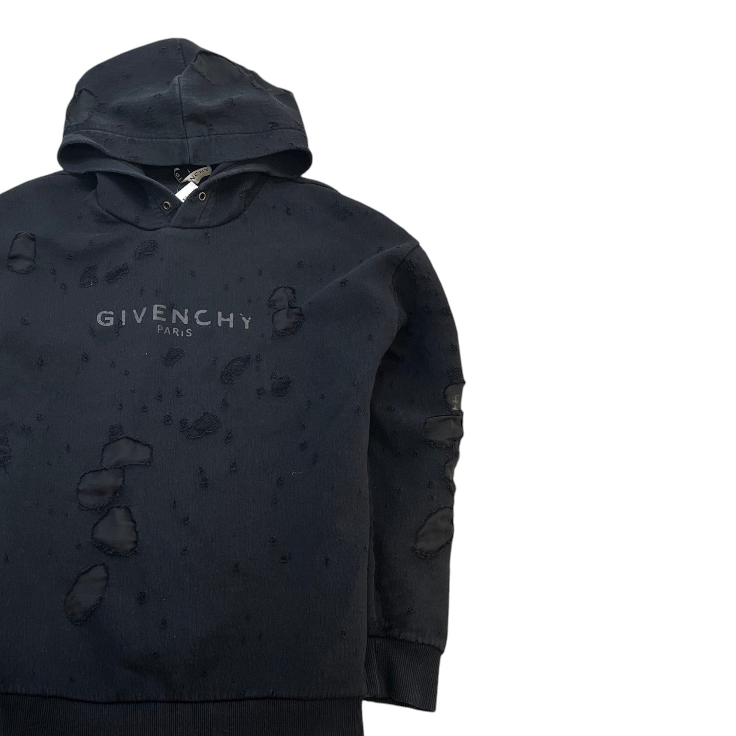 Men's Distressed Logo Hoodie Black Size M