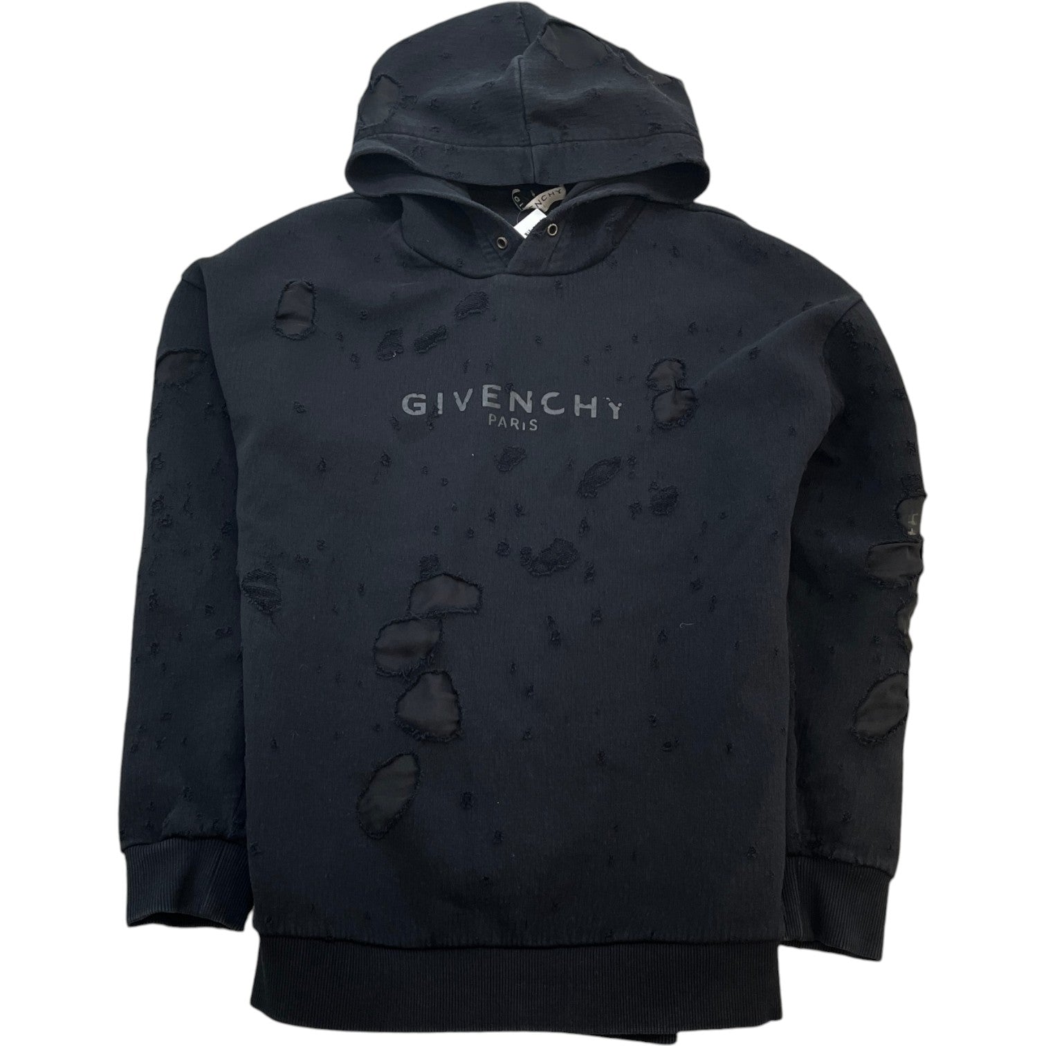 Men's Distressed Logo Hoodie Black Size M