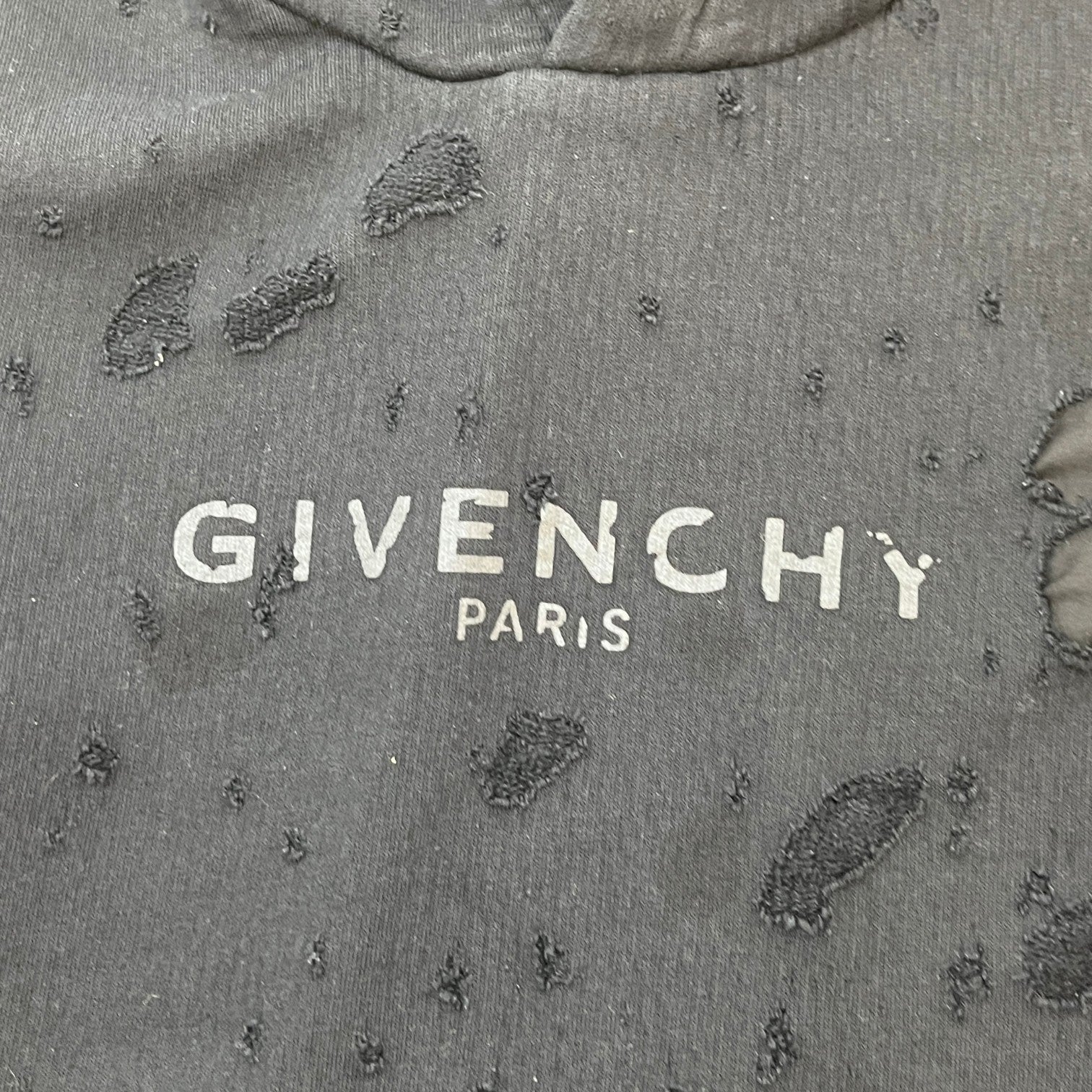 Men's Distressed Logo Hoodie Black Size M