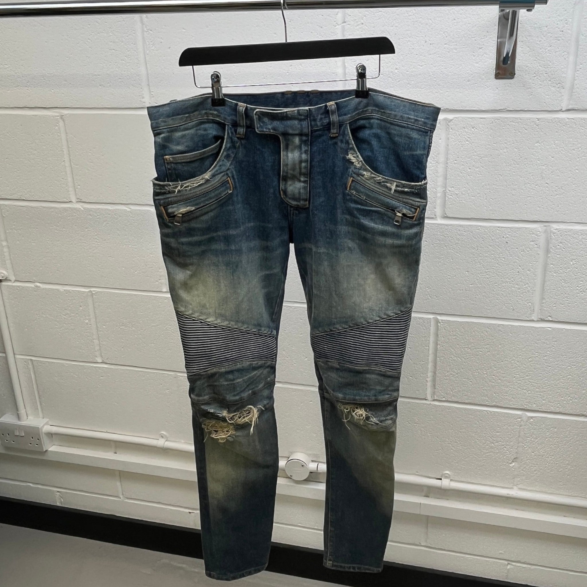 Men's Distressed Biker Jeans Blue Size IT 52 / UK 36