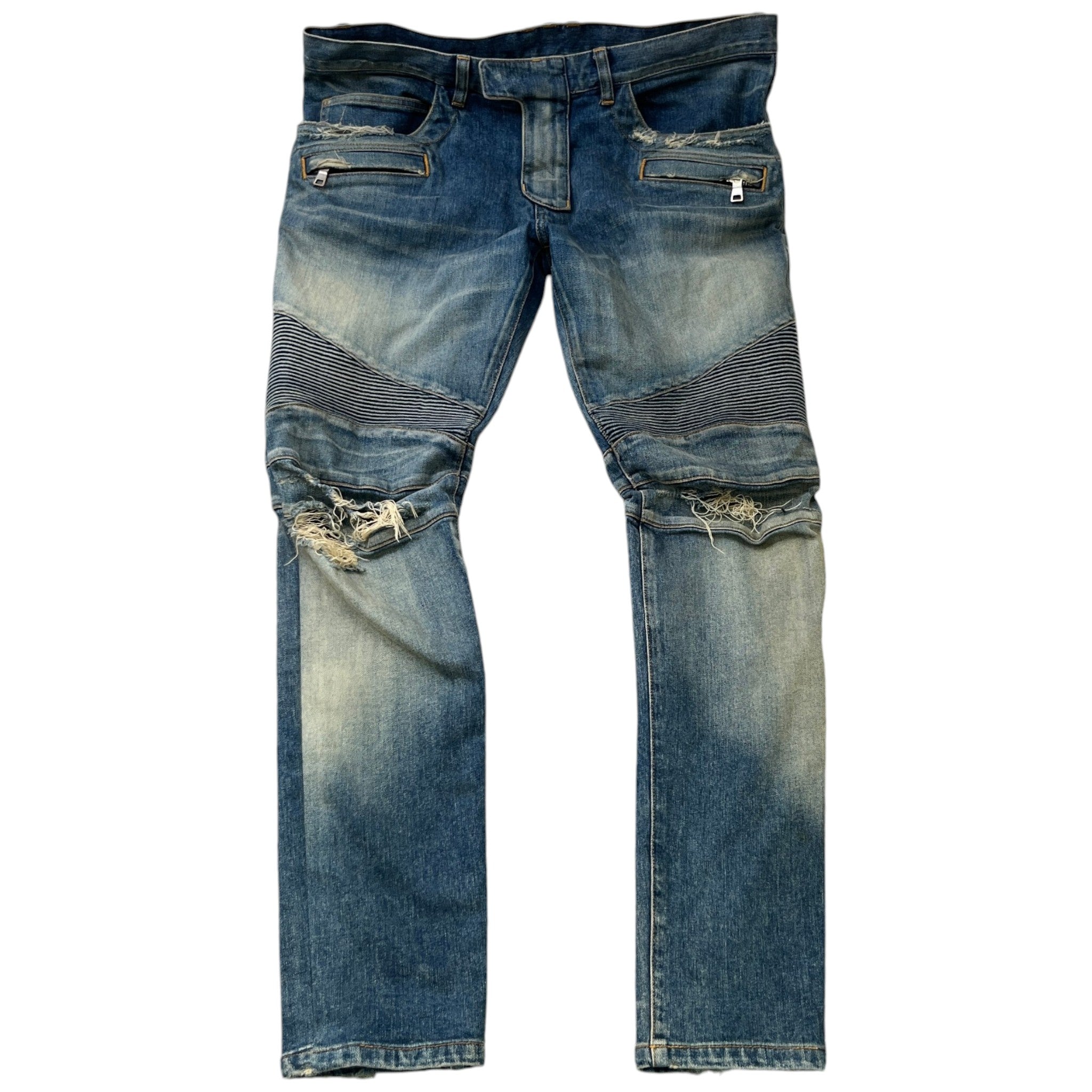 Men's Distressed Biker Jeans Blue Size IT 52 / UK 36