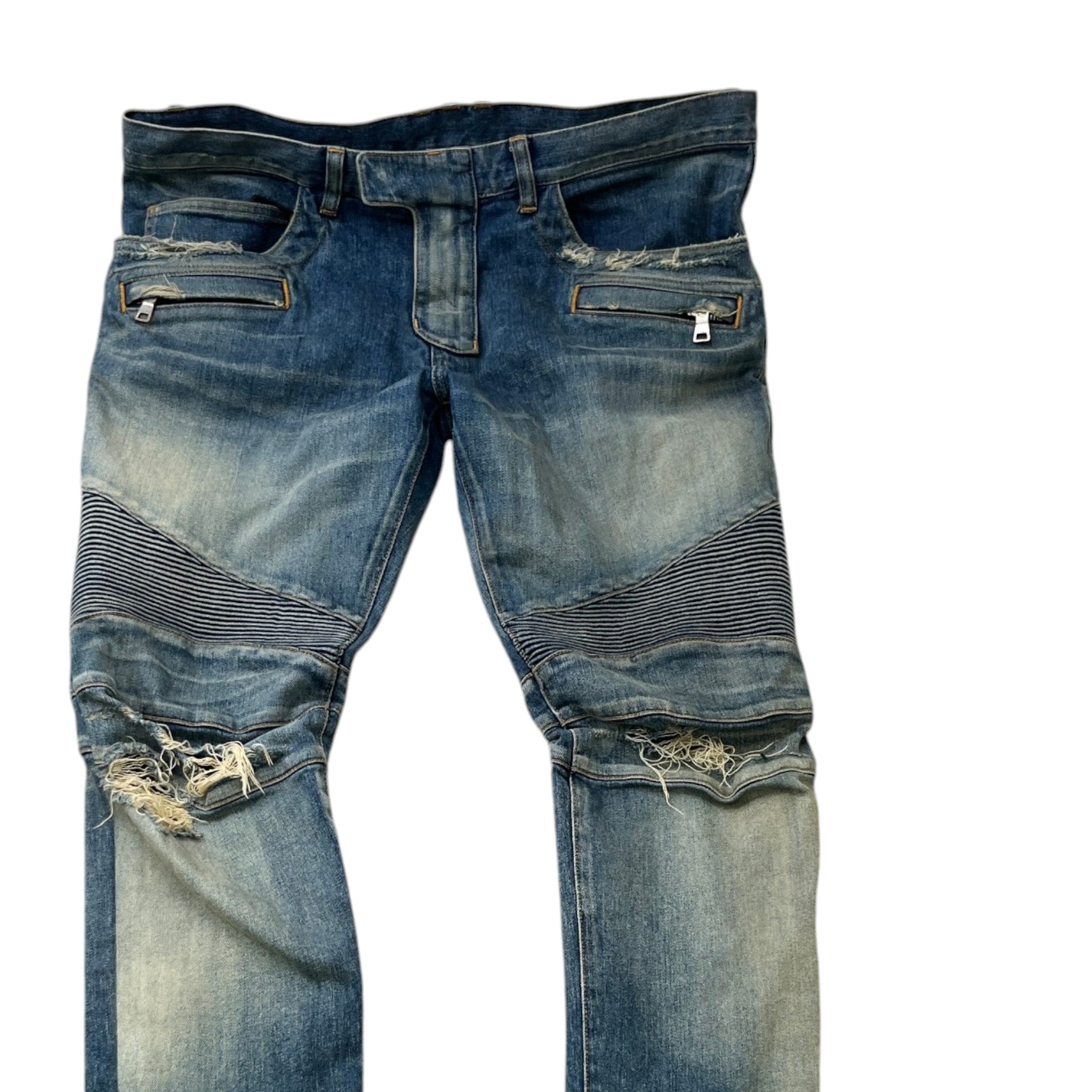 Men's Distressed Biker Jeans Blue Size IT 52 / UK 36