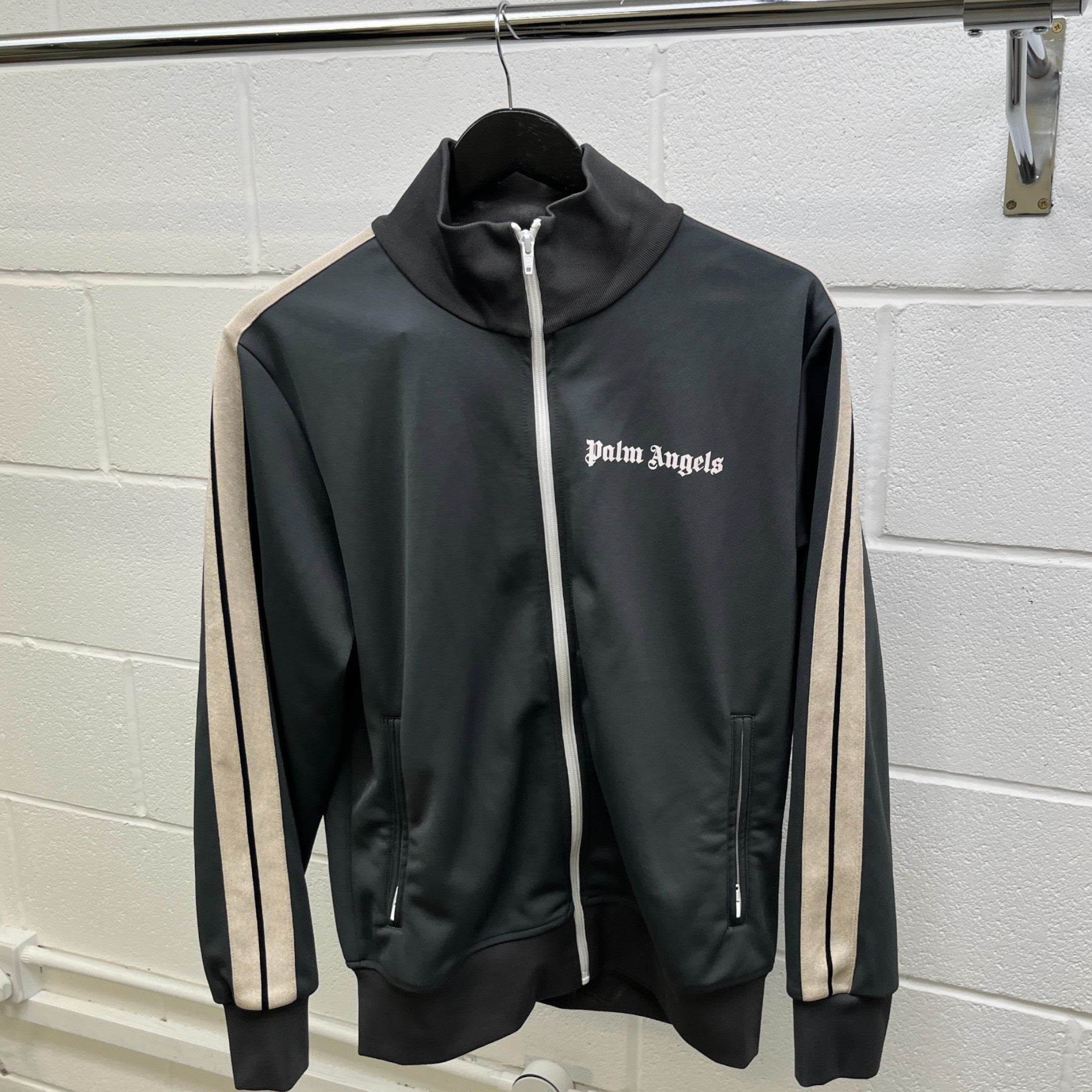 Men's Stripe Logo Print Track Jacket Charcoal Size L