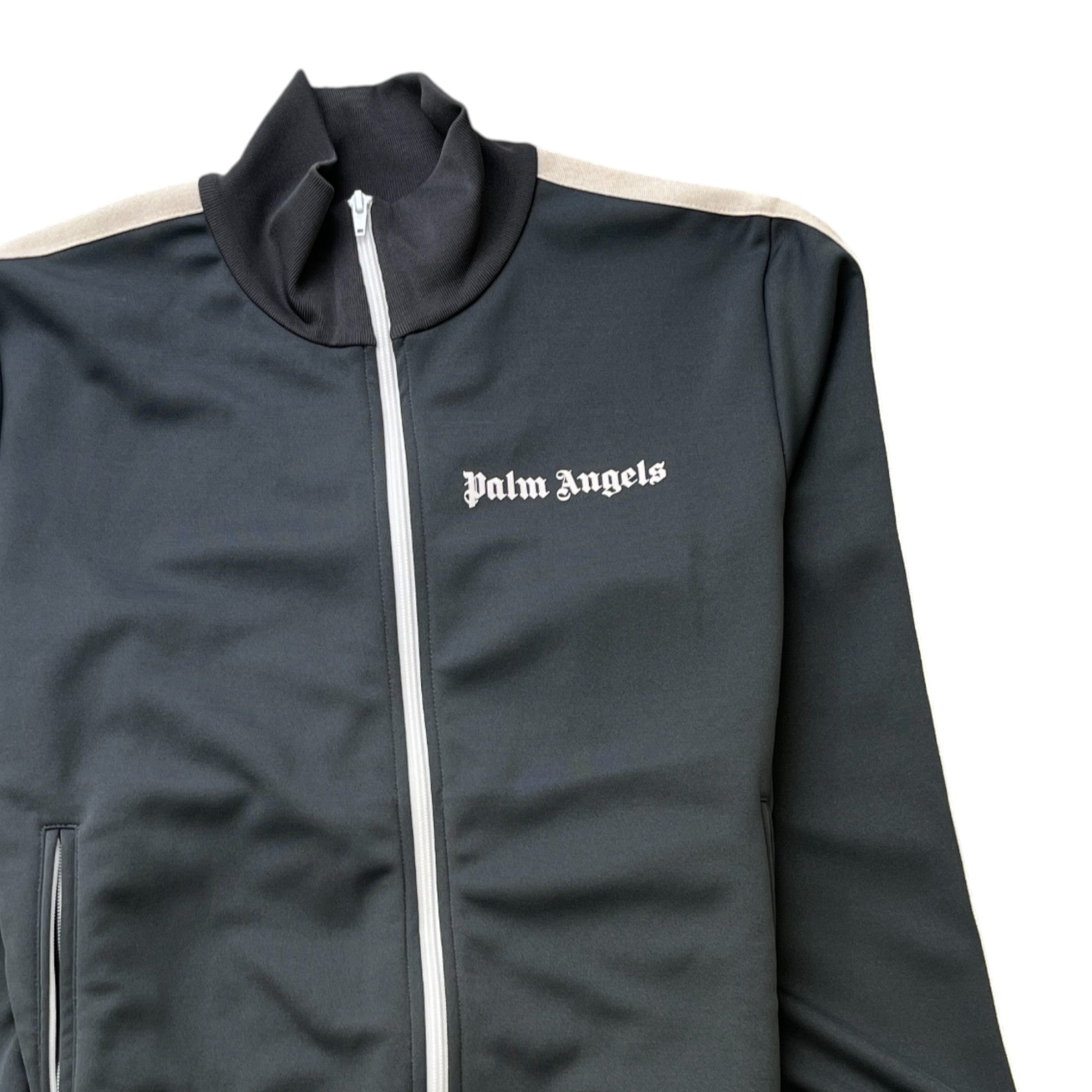 Men's Stripe Logo Print Track Jacket Charcoal Size L