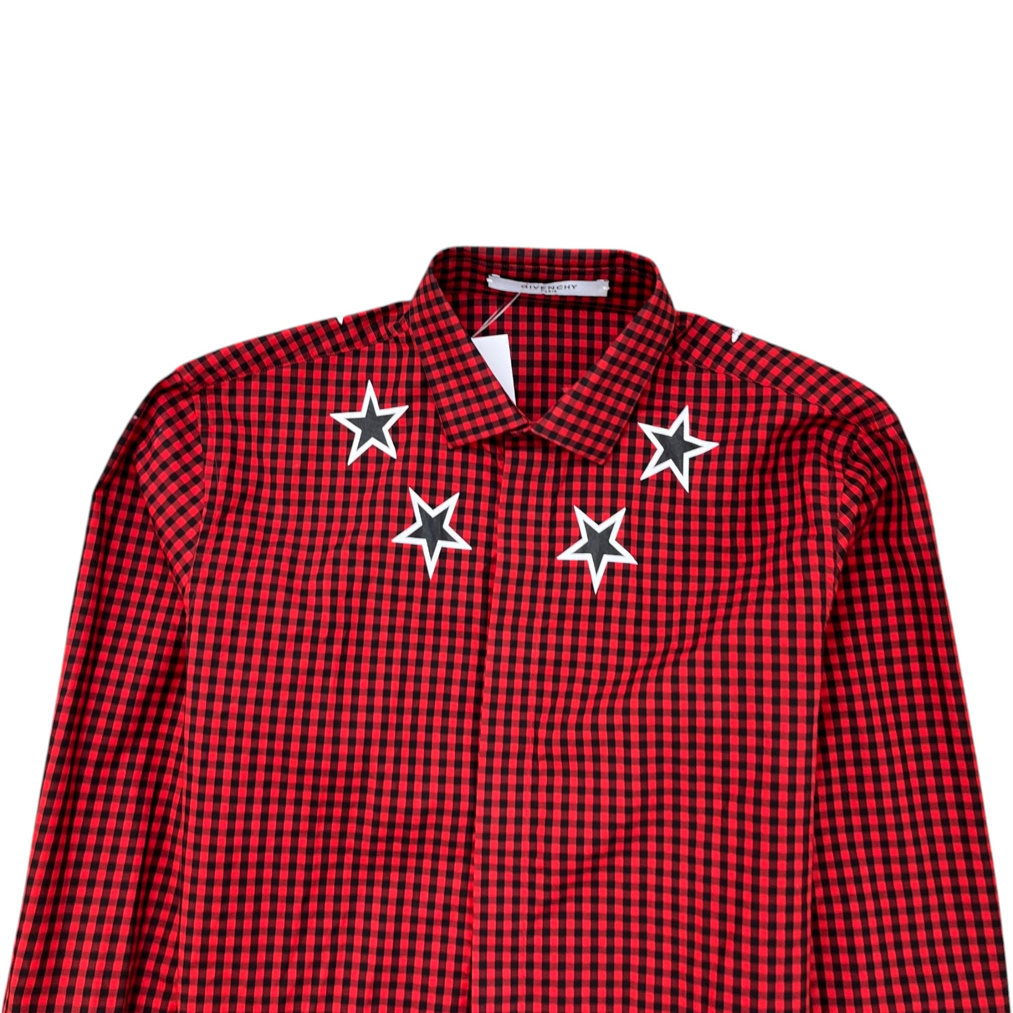 Men's Star-Print Gingham Long Sleeve Shirt Red Size S