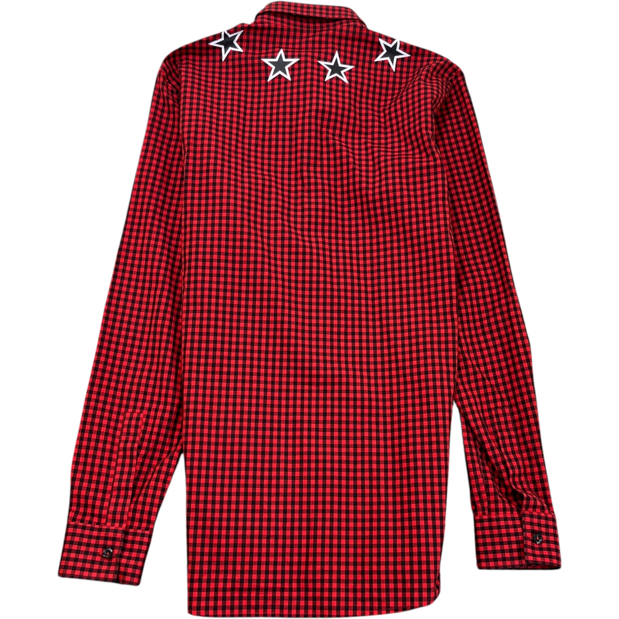 Men's Star-Print Gingham Long Sleeve Shirt Red Size S