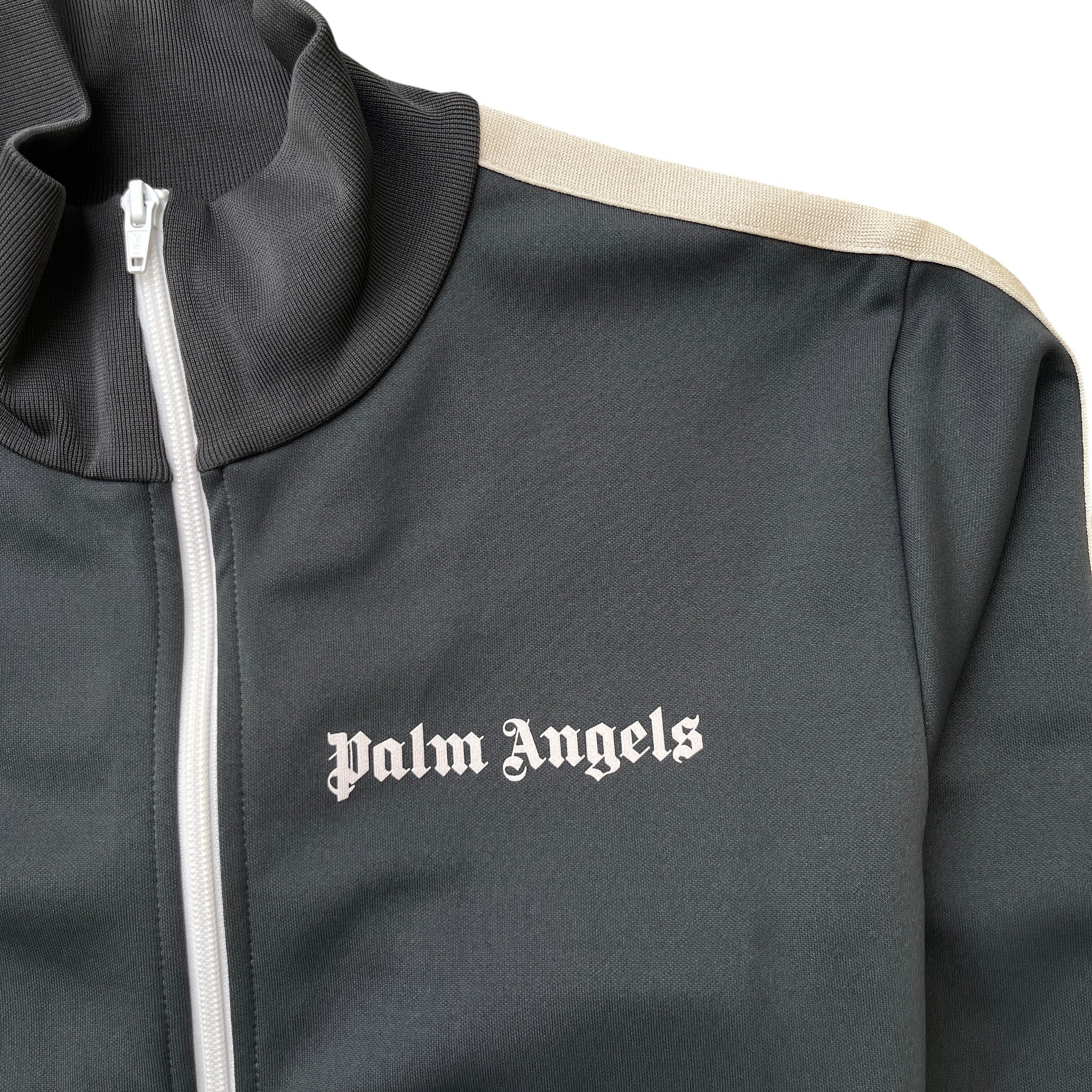 Men's Stripe Logo Print Track Jacket Charcoal Size L