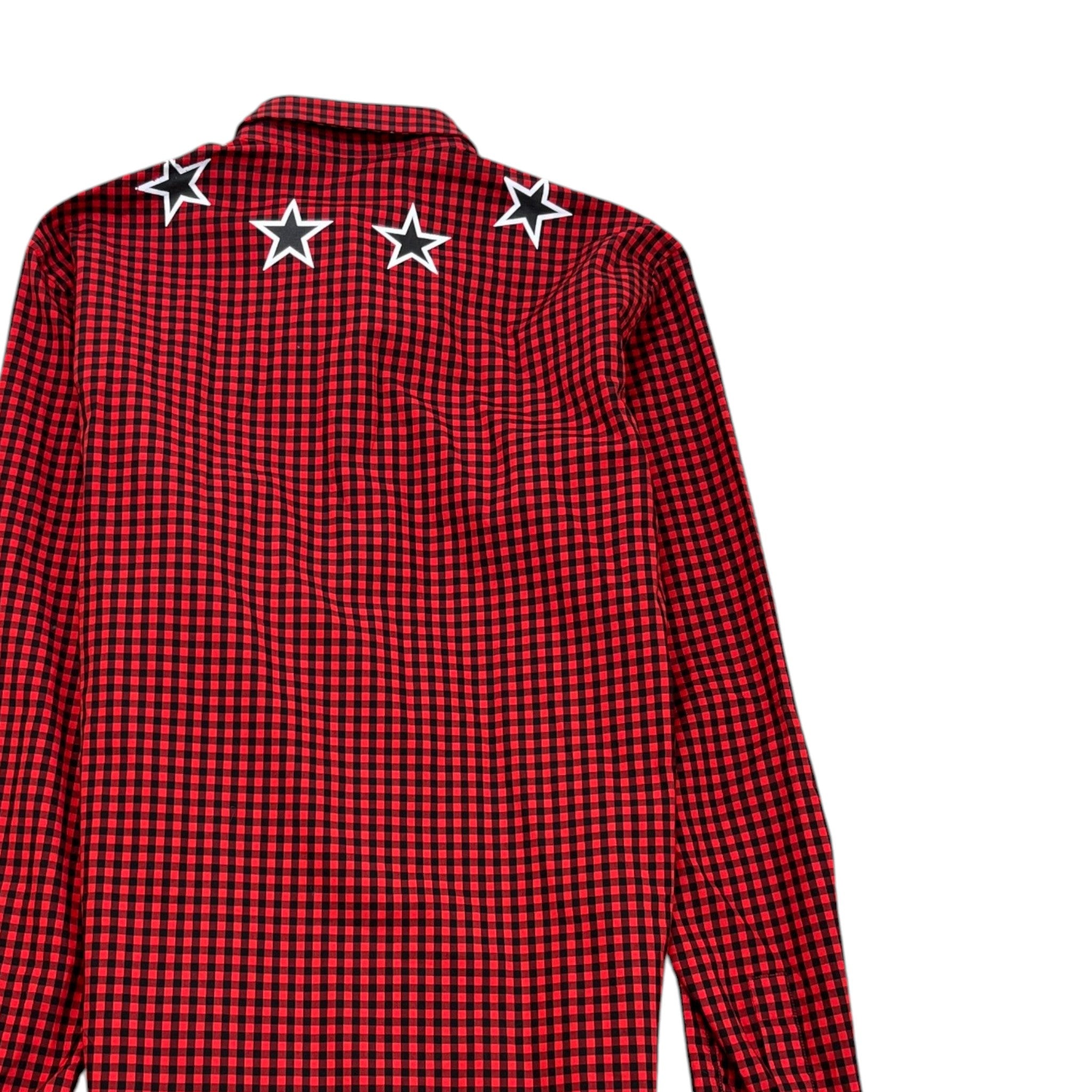 Men's Star-Print Gingham Long Sleeve Shirt Red Size S