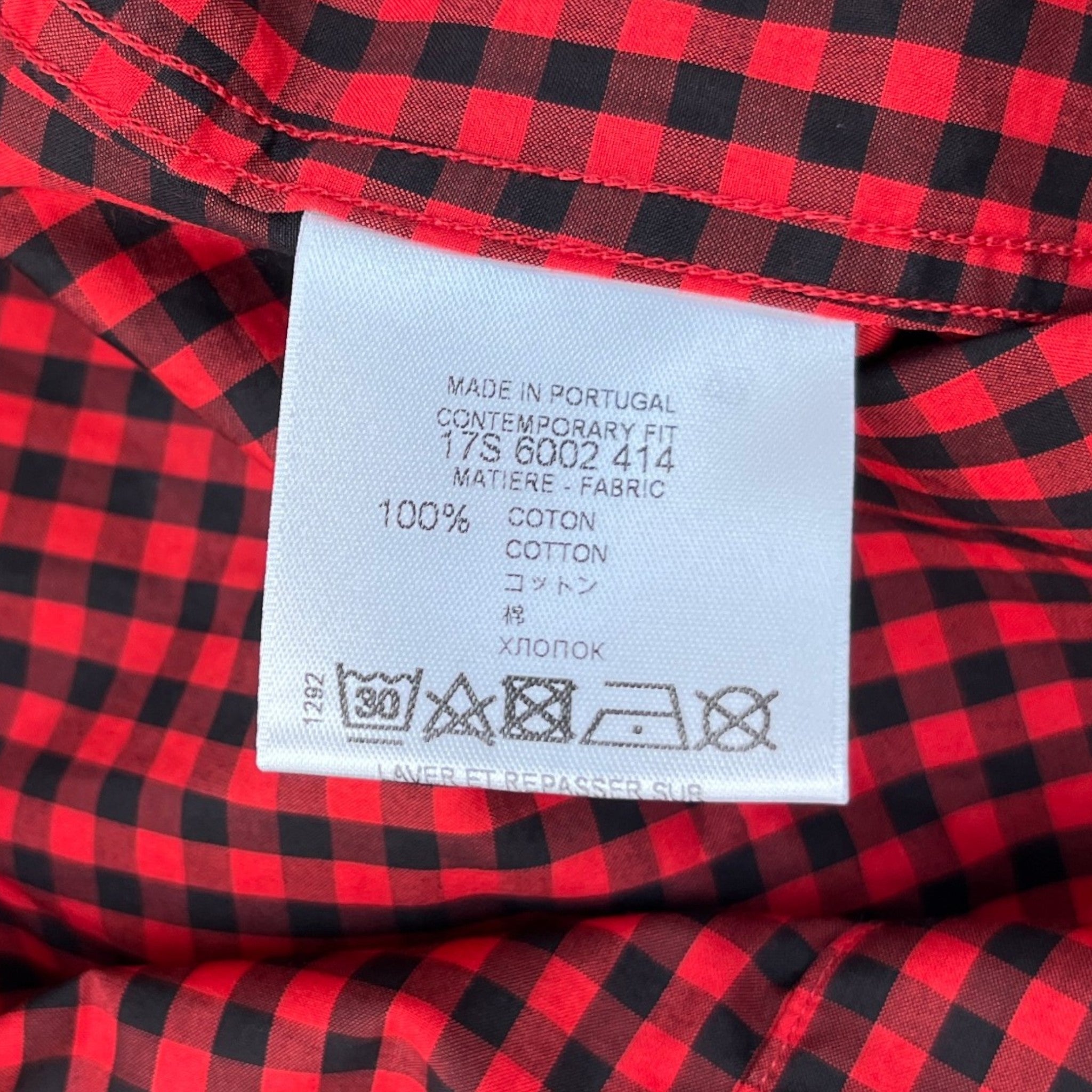 Men's Star-Print Gingham Long Sleeve Shirt Red Size S