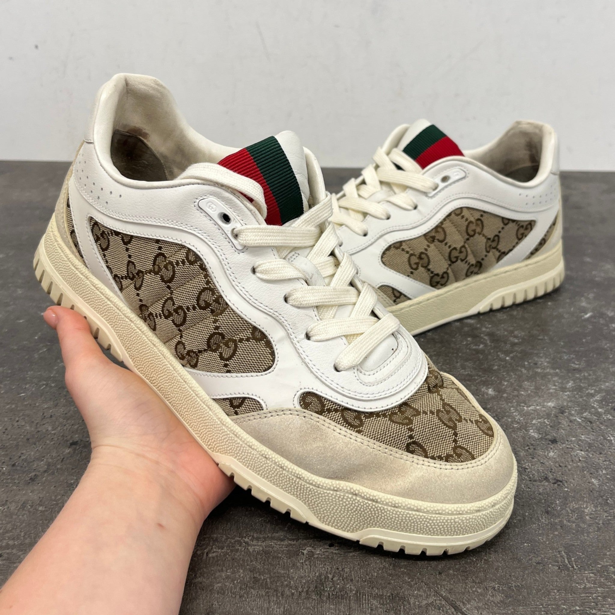 Men's Original Gg Re-Web Low Trainers Beige Size EU 42 / UK 8